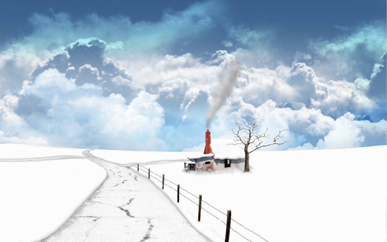 Casa innevata con camino fumante, 1280x800 720p, PC