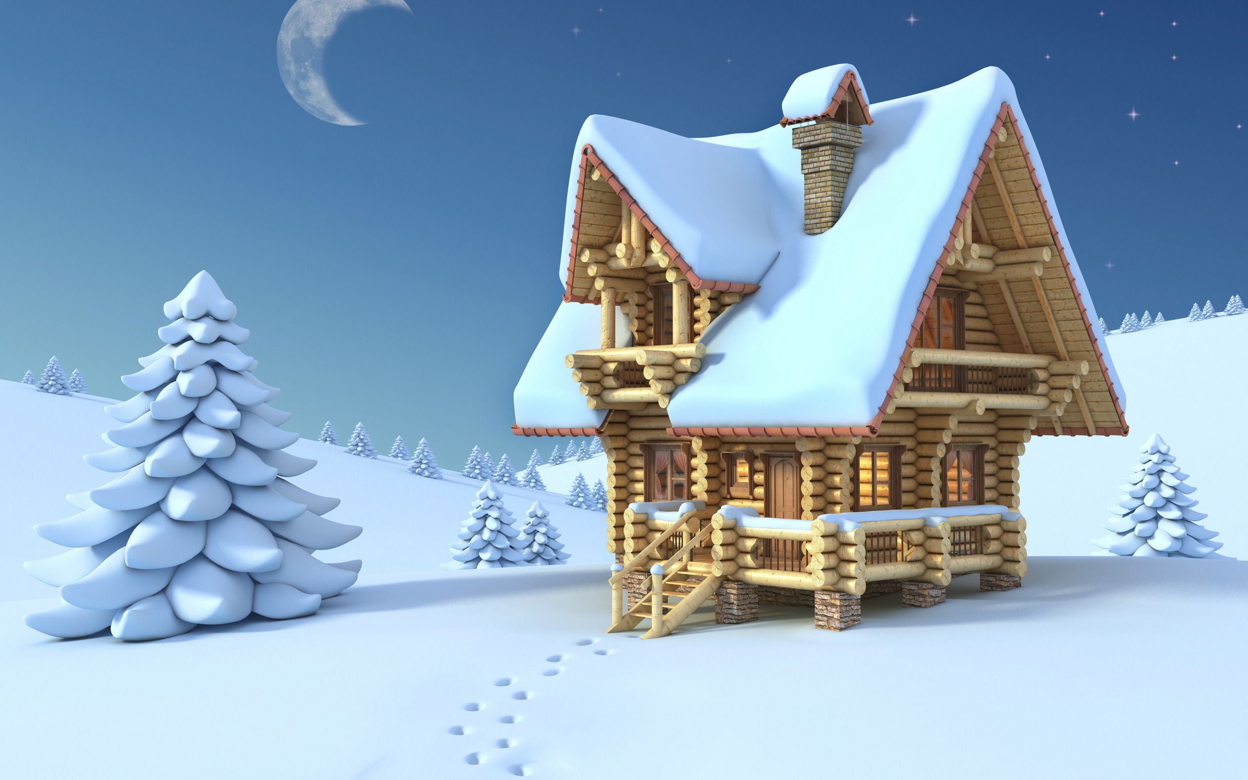 Casa di tronchi innevata cartone, 2560x1600 WQXGA, Laptop