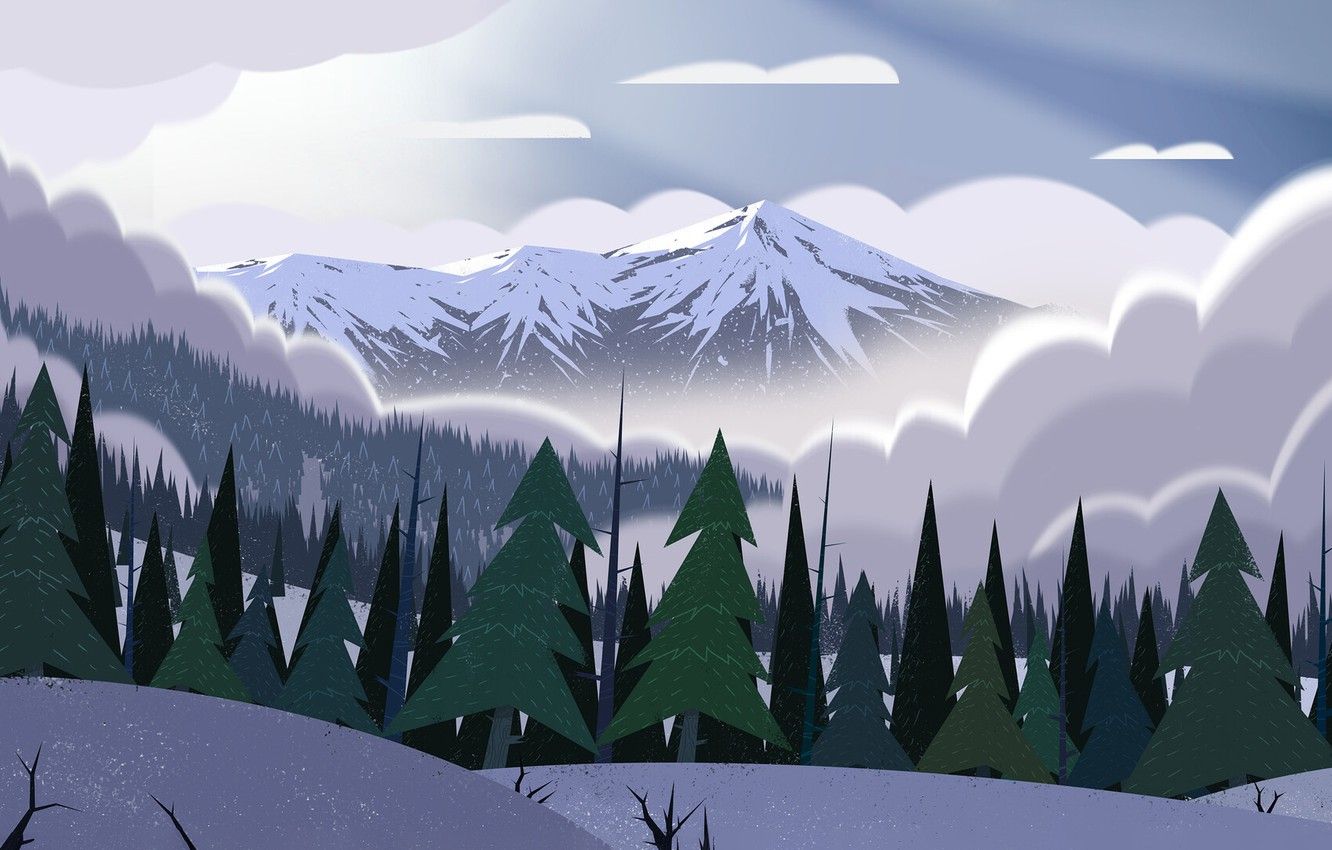 Montagne innevate cartone animato, 1332x850 HD, Desktop