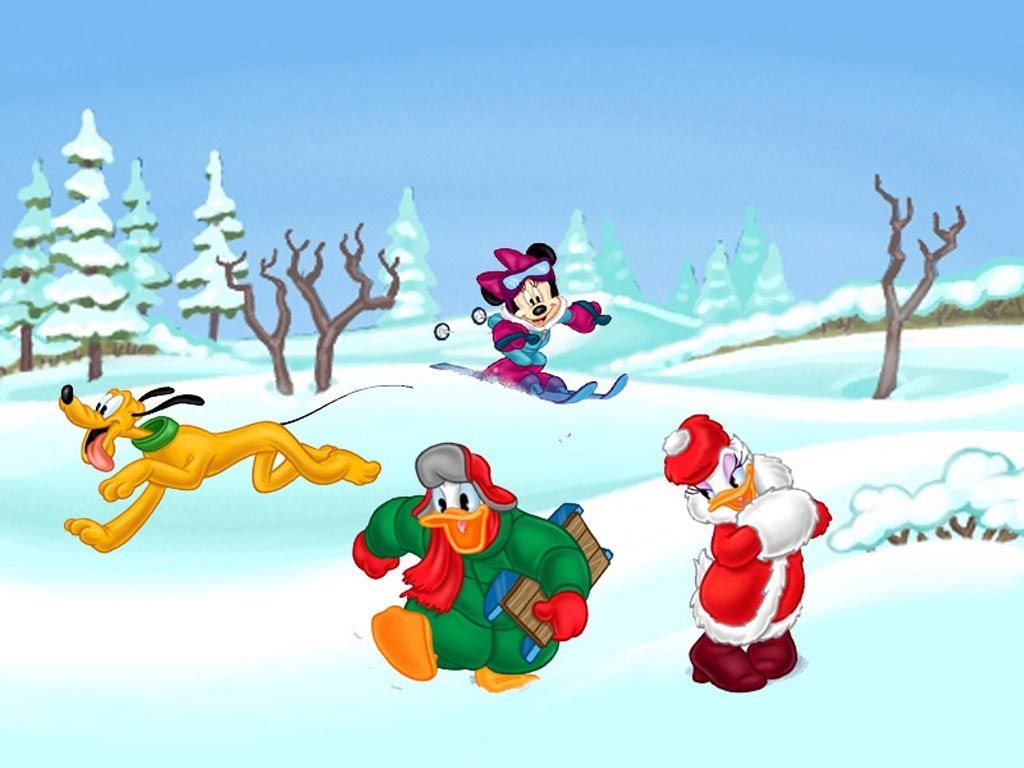 Paperino Pluto Minni nella neve, 1024x768 HD, Desktop