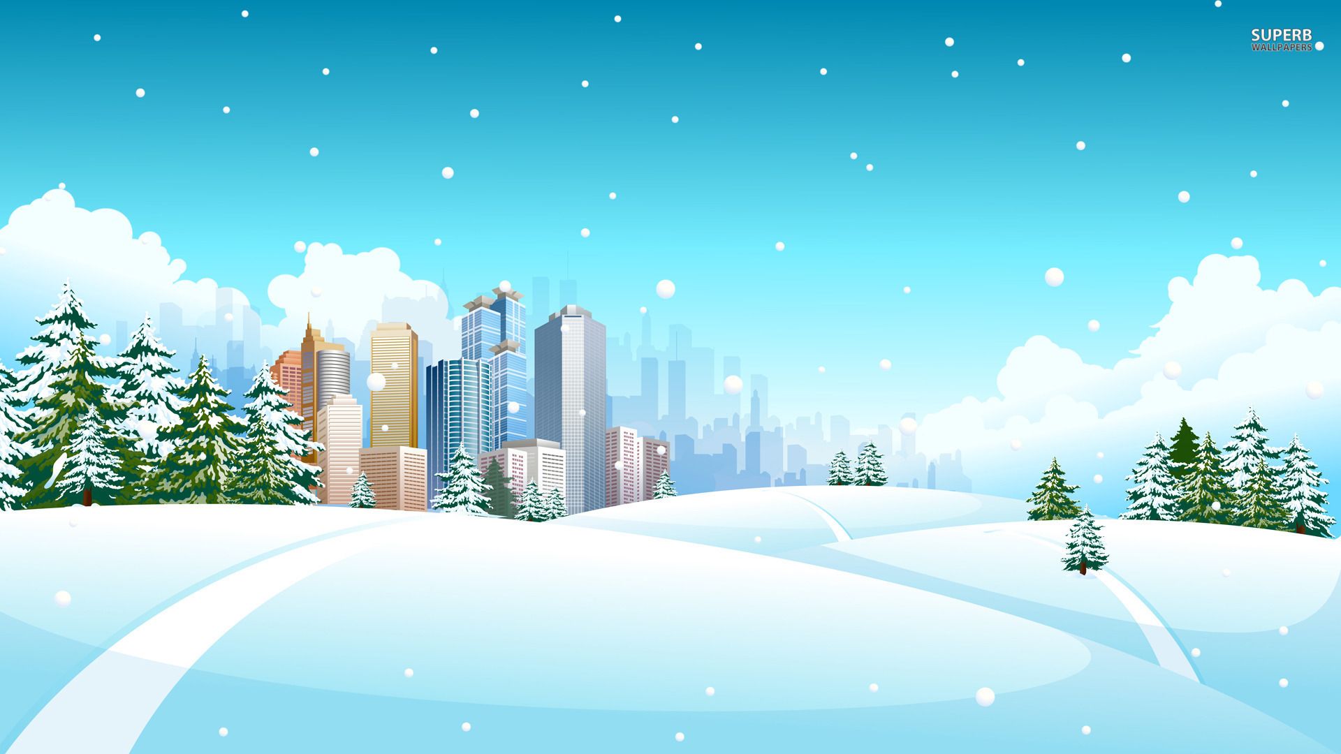 Città innevata cartone animato, 1920x1080 Full HD, Laptop