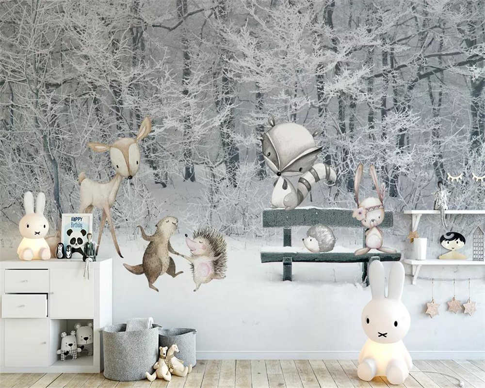 Foresta innevata con animali cartone, 1000x800 HD, PC Desktop