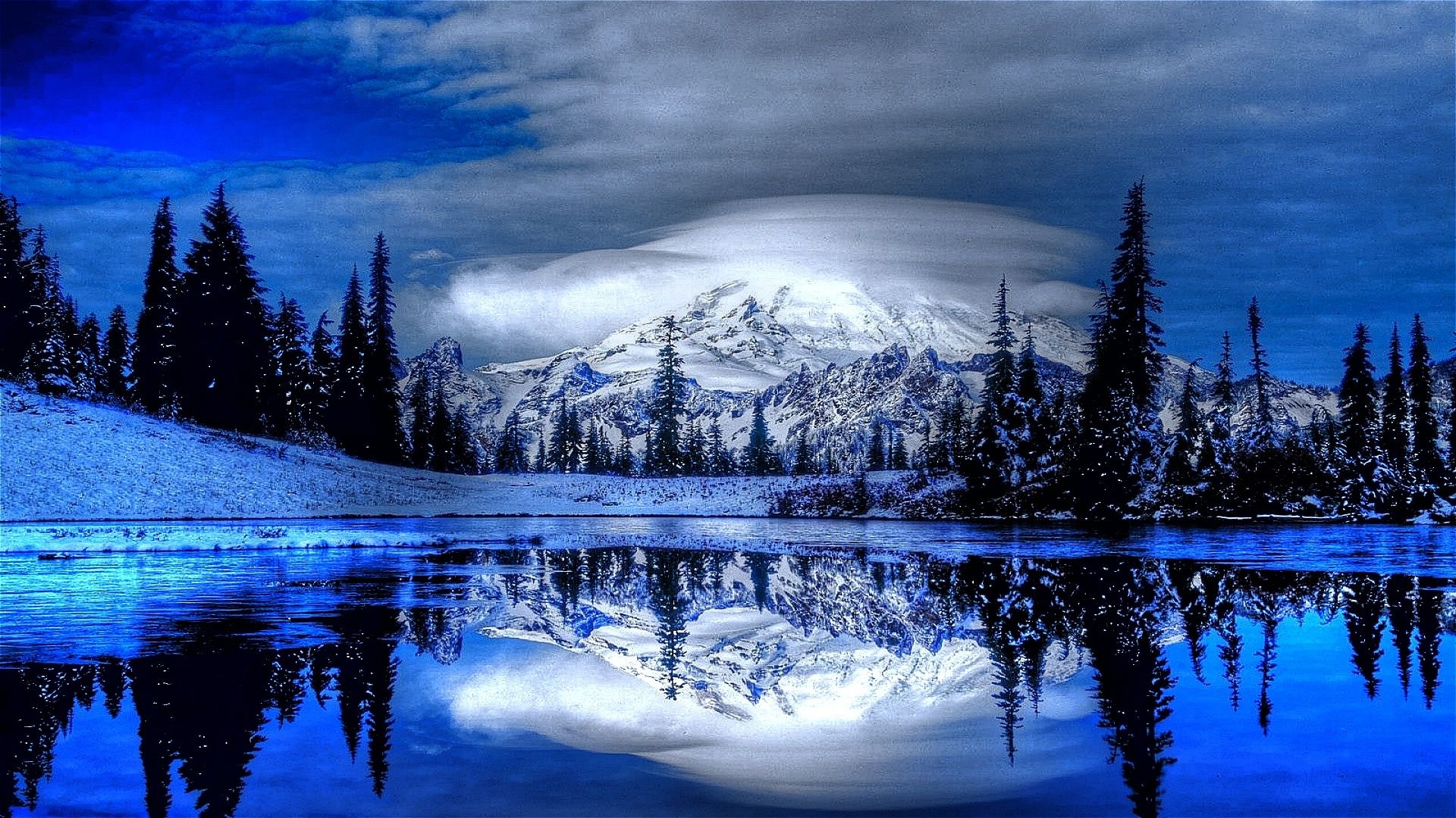 Montagna innevata riflessa nel lago, 1920x1080 1080p, Desktop