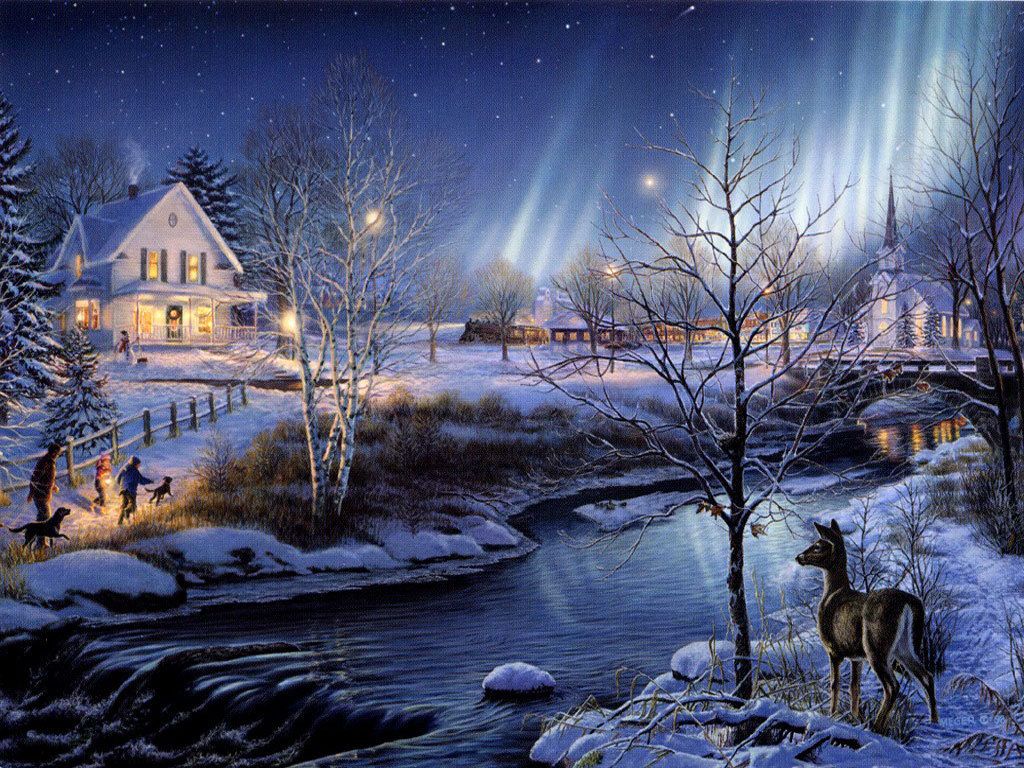 Paesaggio invernale notturno innevato, 1024x768 HD, PC