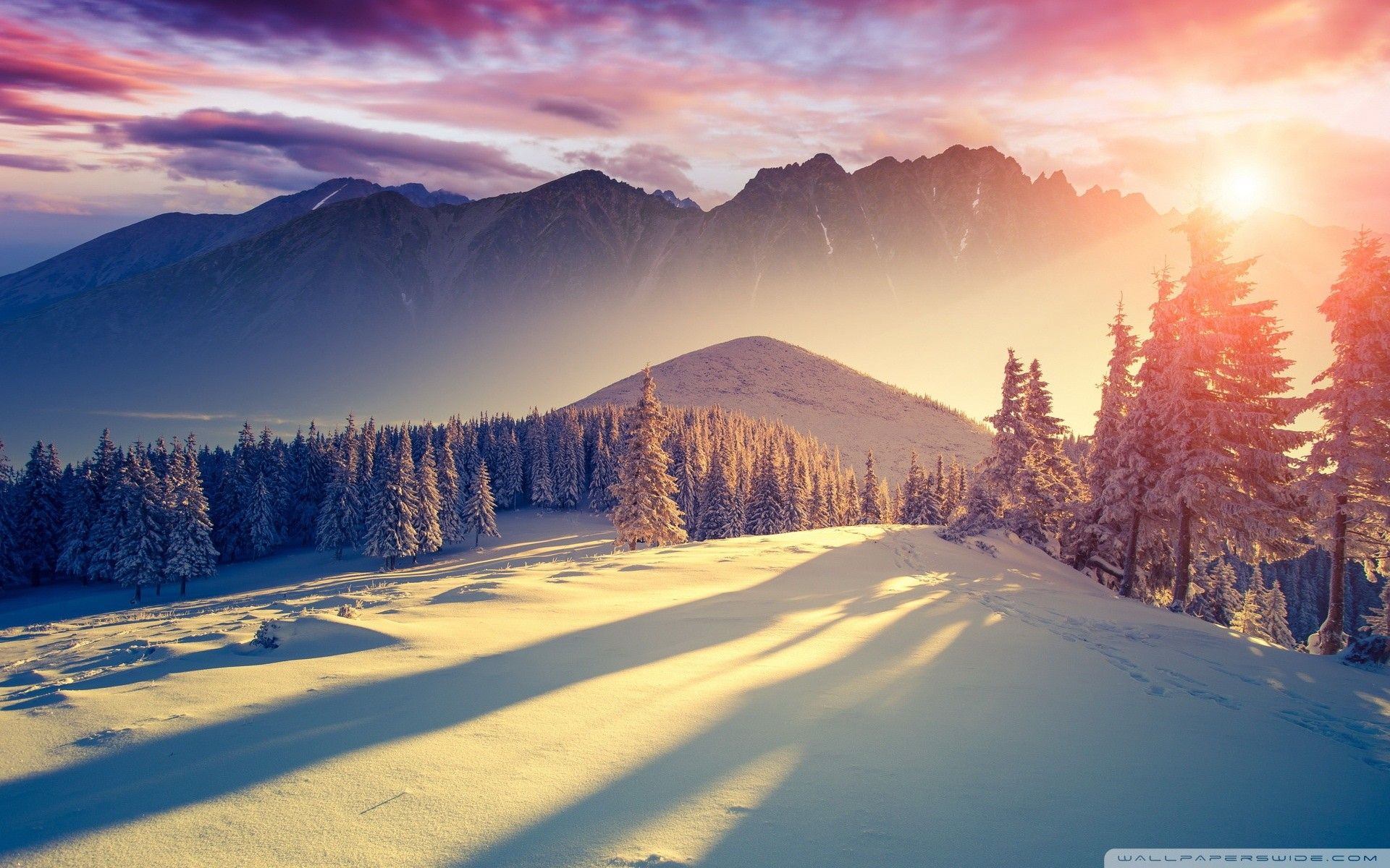 Tramonto invernale montagne innevate, 1920x1200 Full HD+, PC Desktop