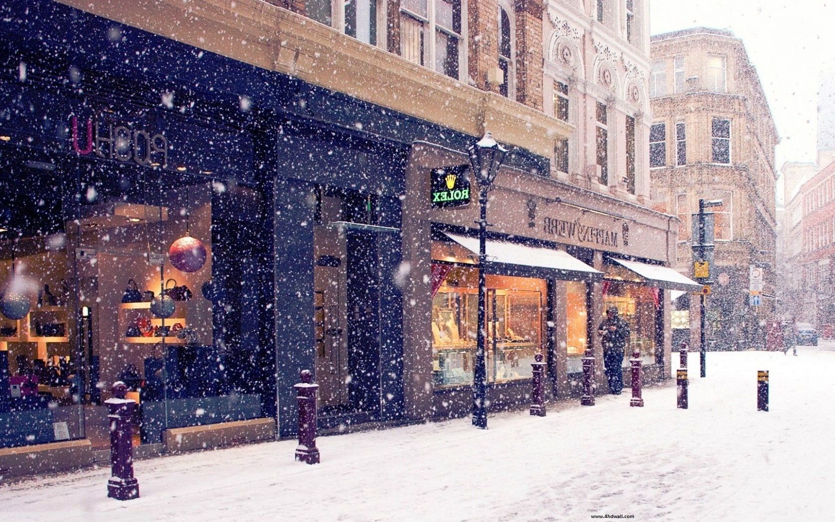 Via cittadina innevata negozi, 1680x1050 HD Ready, Desktop