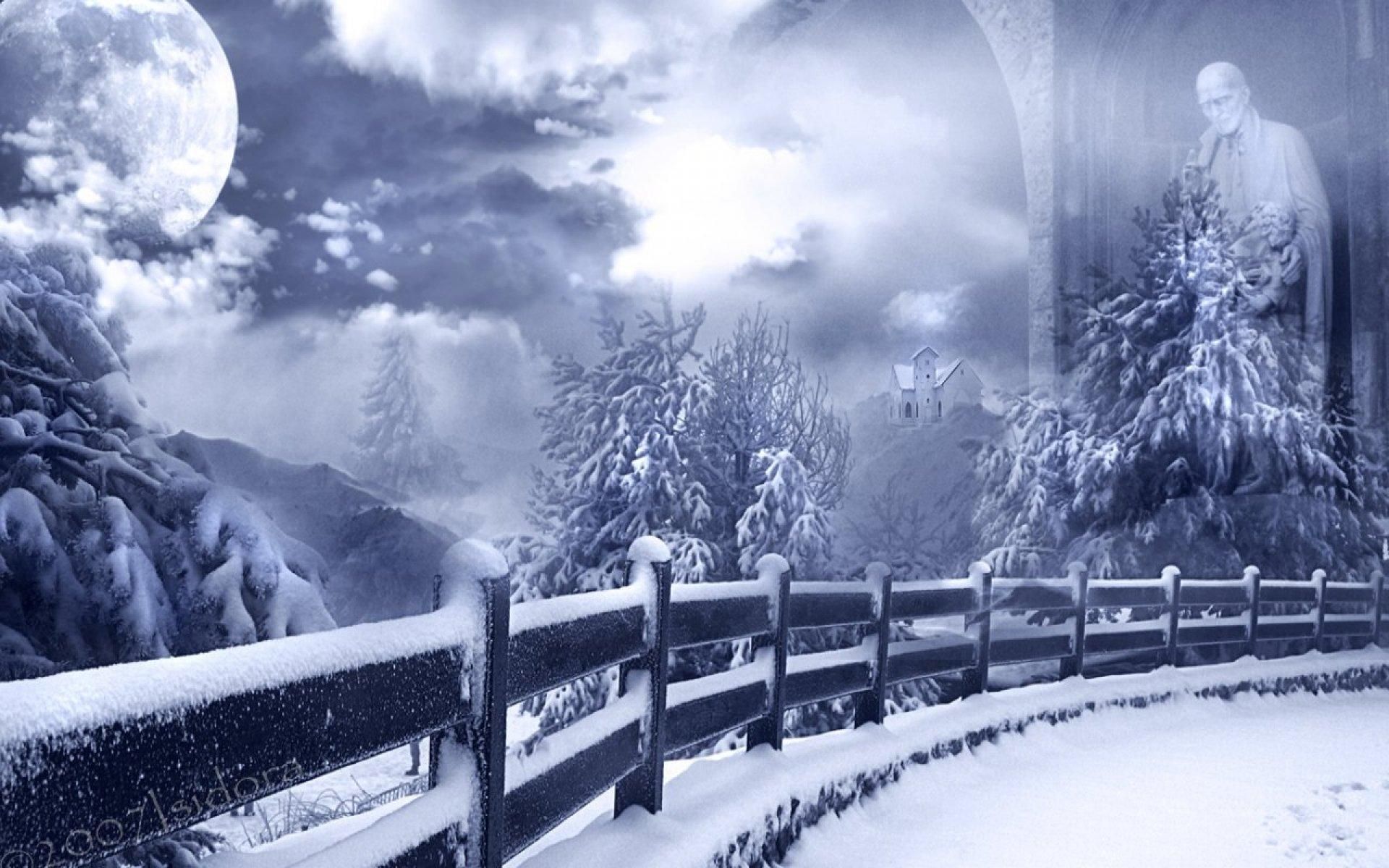 Paesaggio invernale nevoso con luna, 1920x1200 WUXGA, PC Desktop