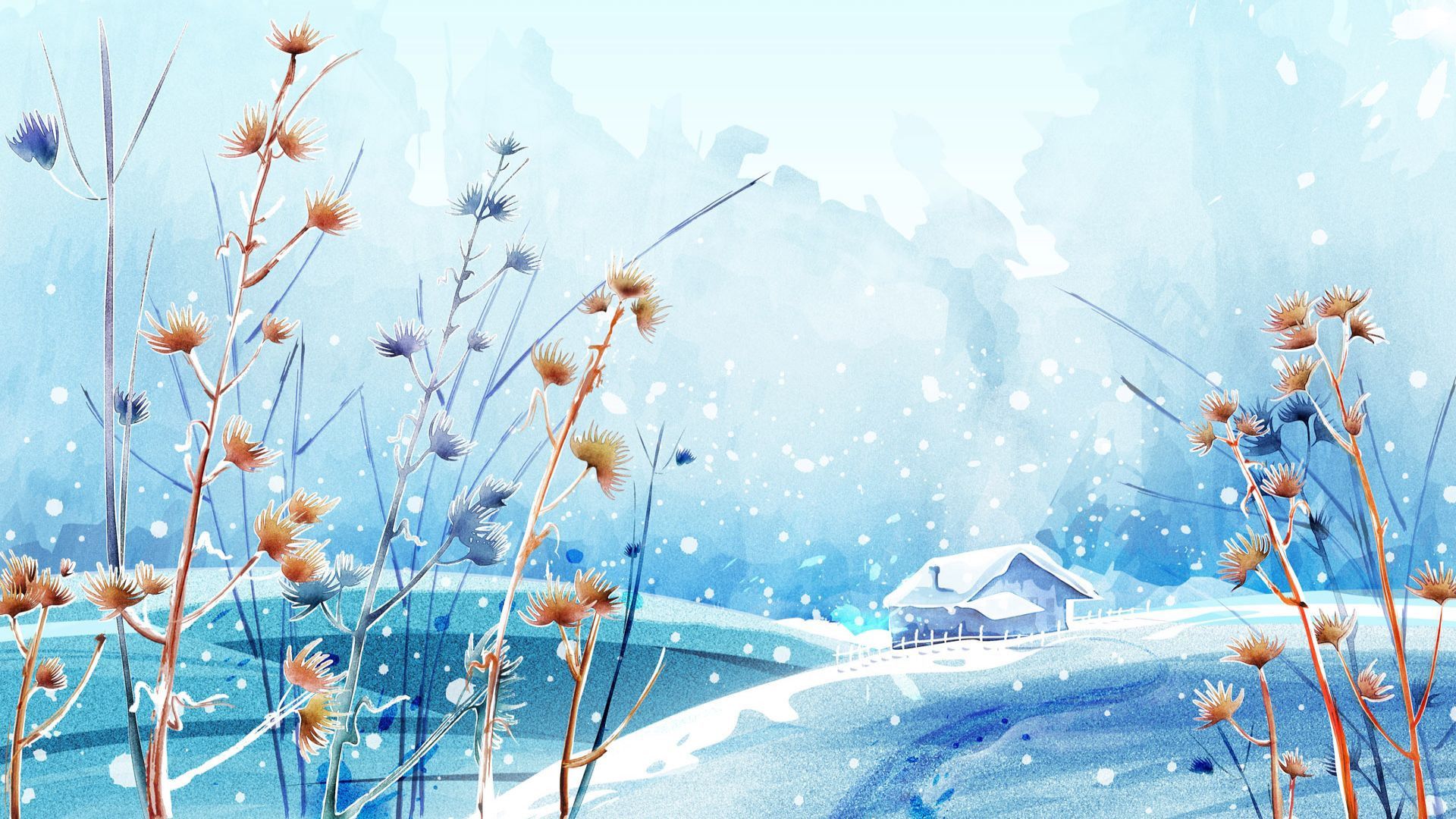 Paesaggio invernale con fiori secchi, 1920x1080 Full HD, Desktop