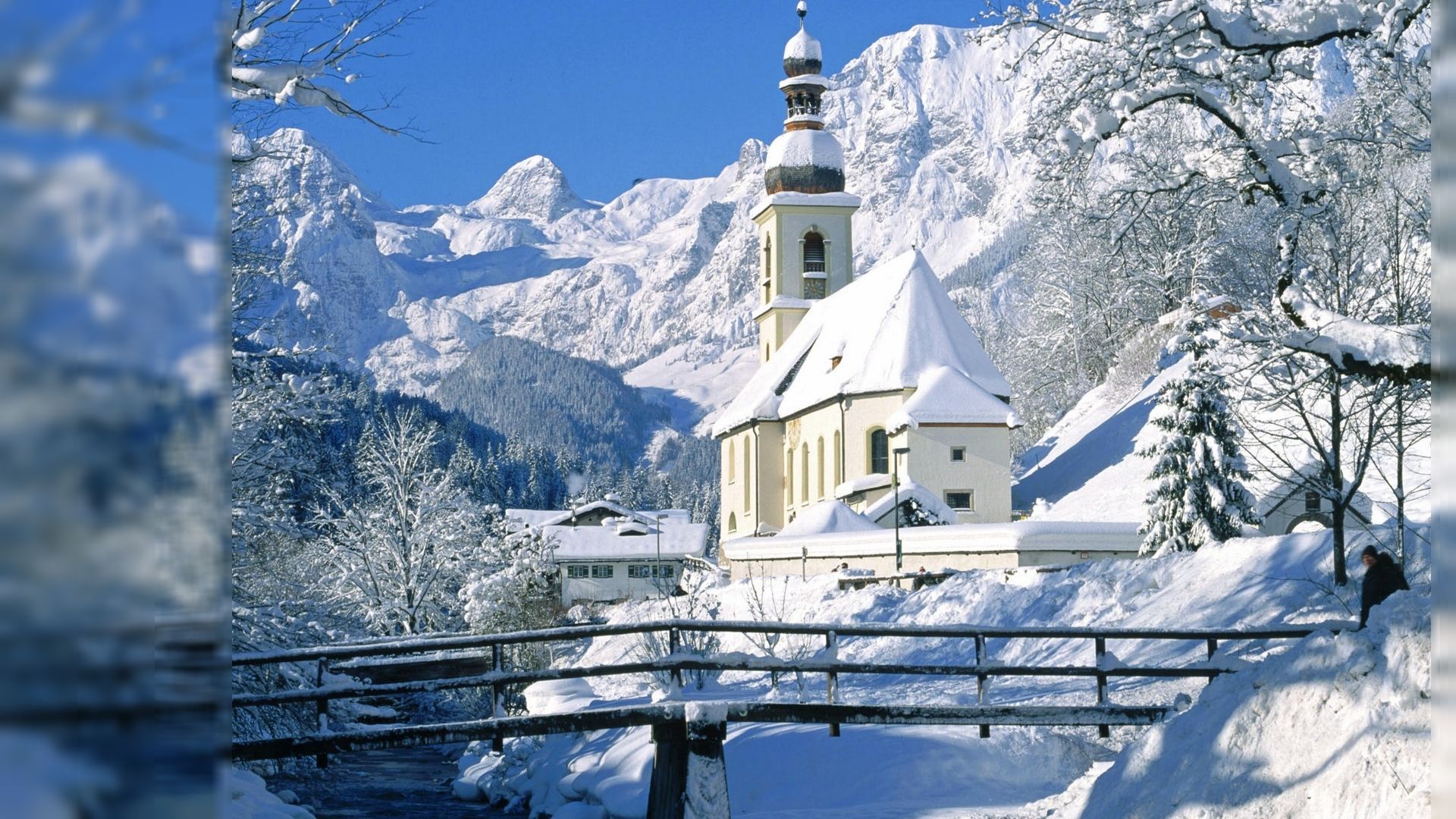 Chiesa alpina innevata montagne, 1920x1080 Full HD 1080p, PC