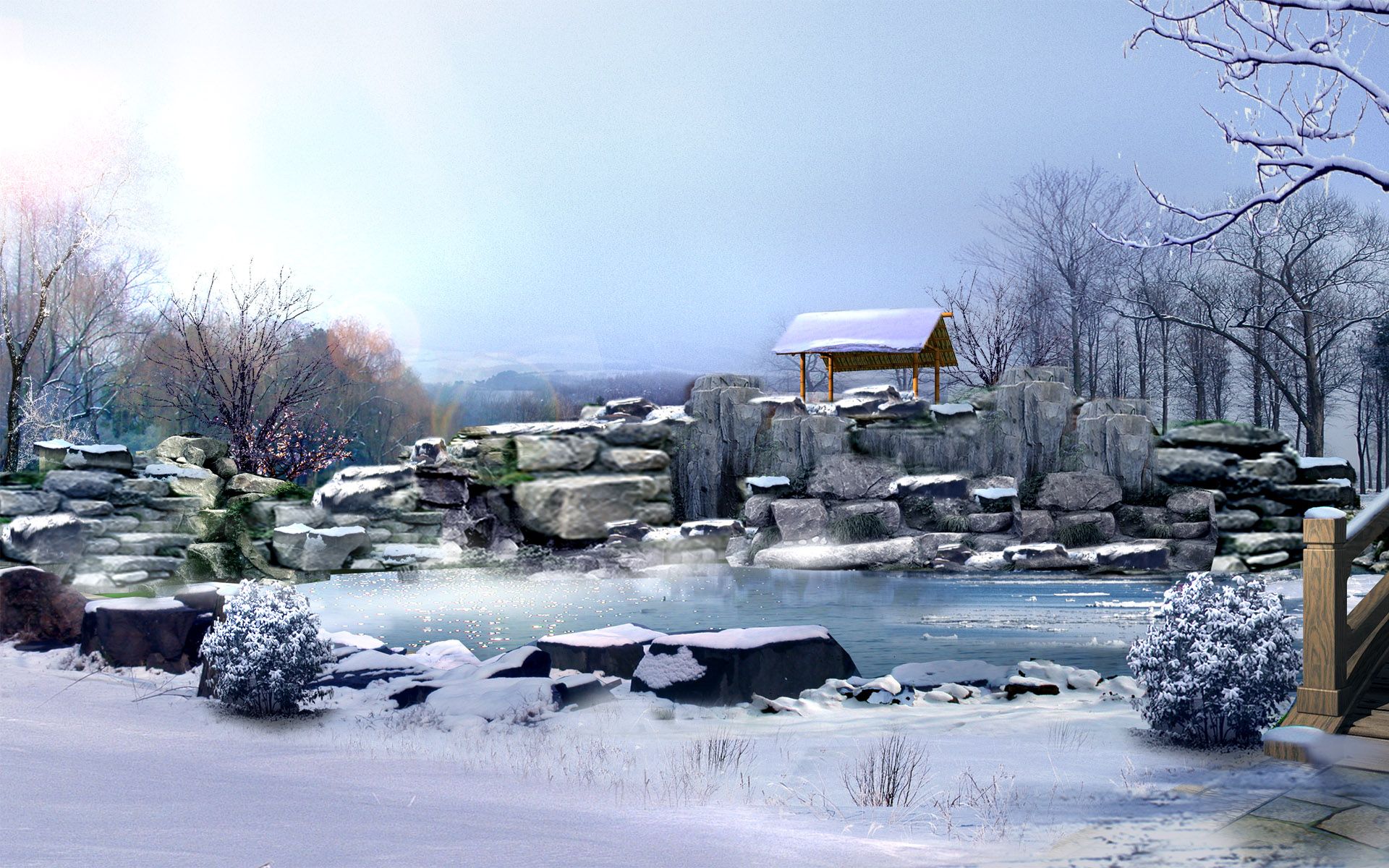 Paesaggio invernale con laghetto, 1920x1200 Full HD+, Desktop