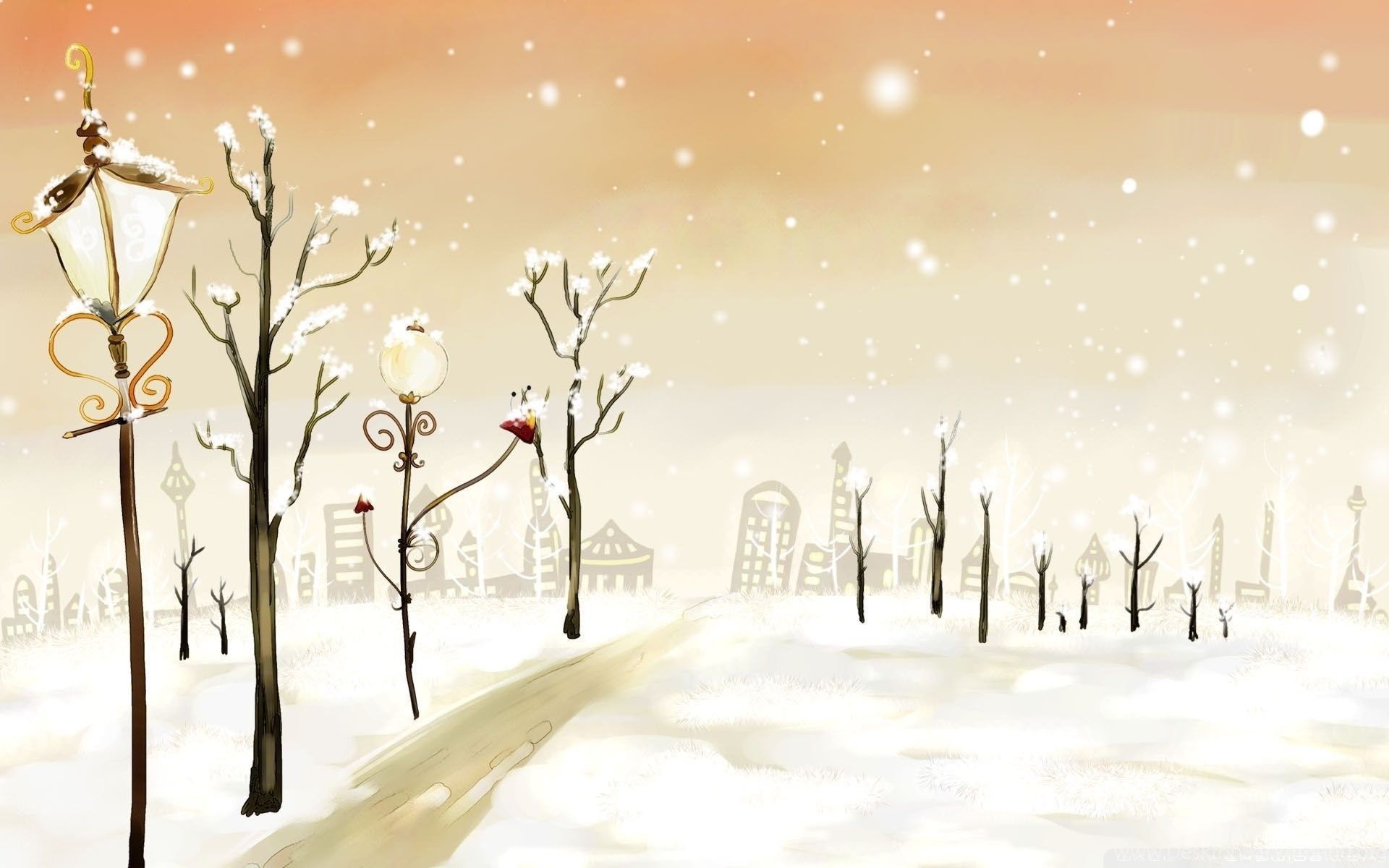 Paesaggio invernale illustrato lampione, 1920x1200 WUXGA, Monitor Gaming