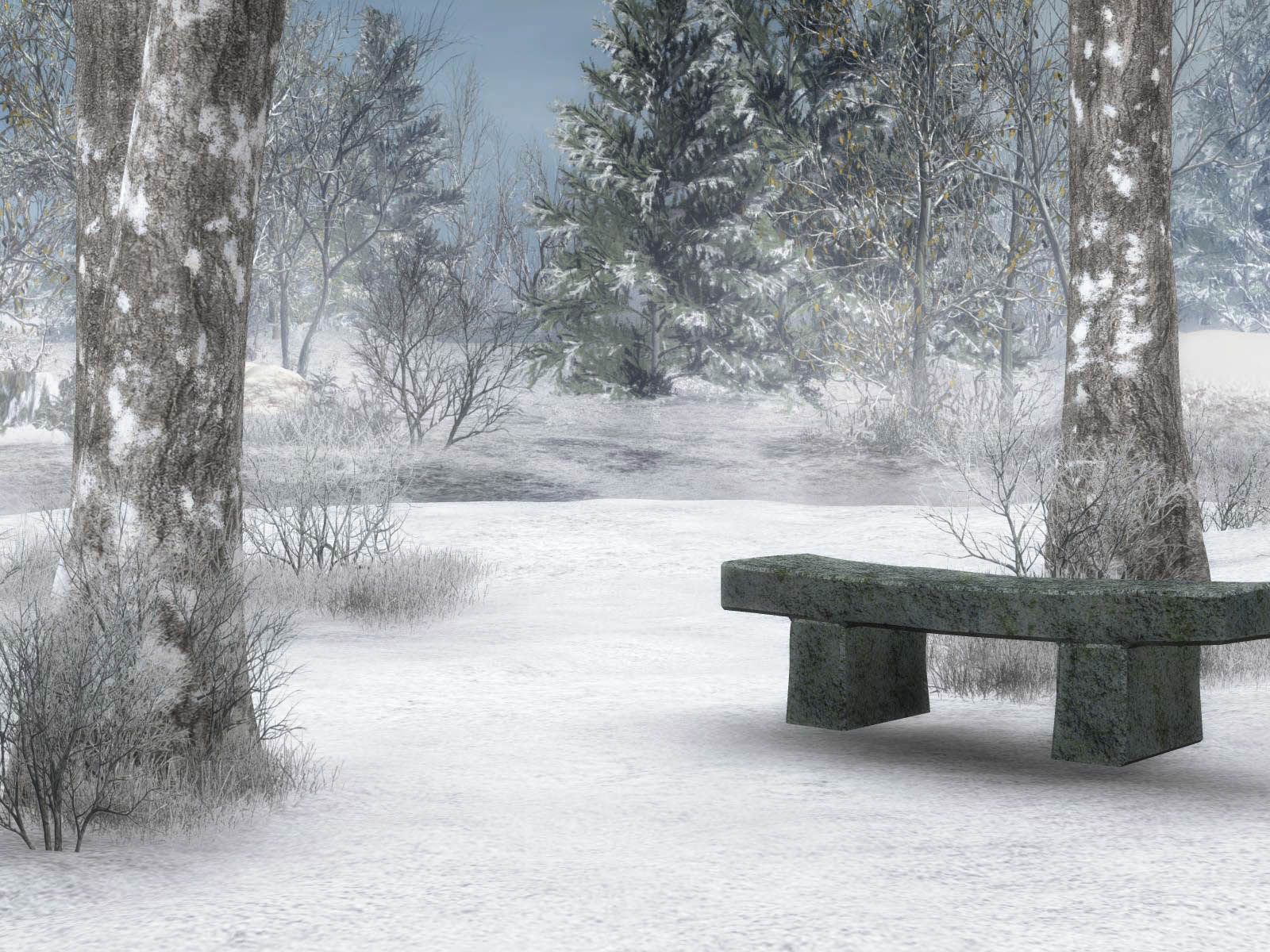 Panchina di pietra nella neve, 1600x1200 HD Ready, PC Desktop