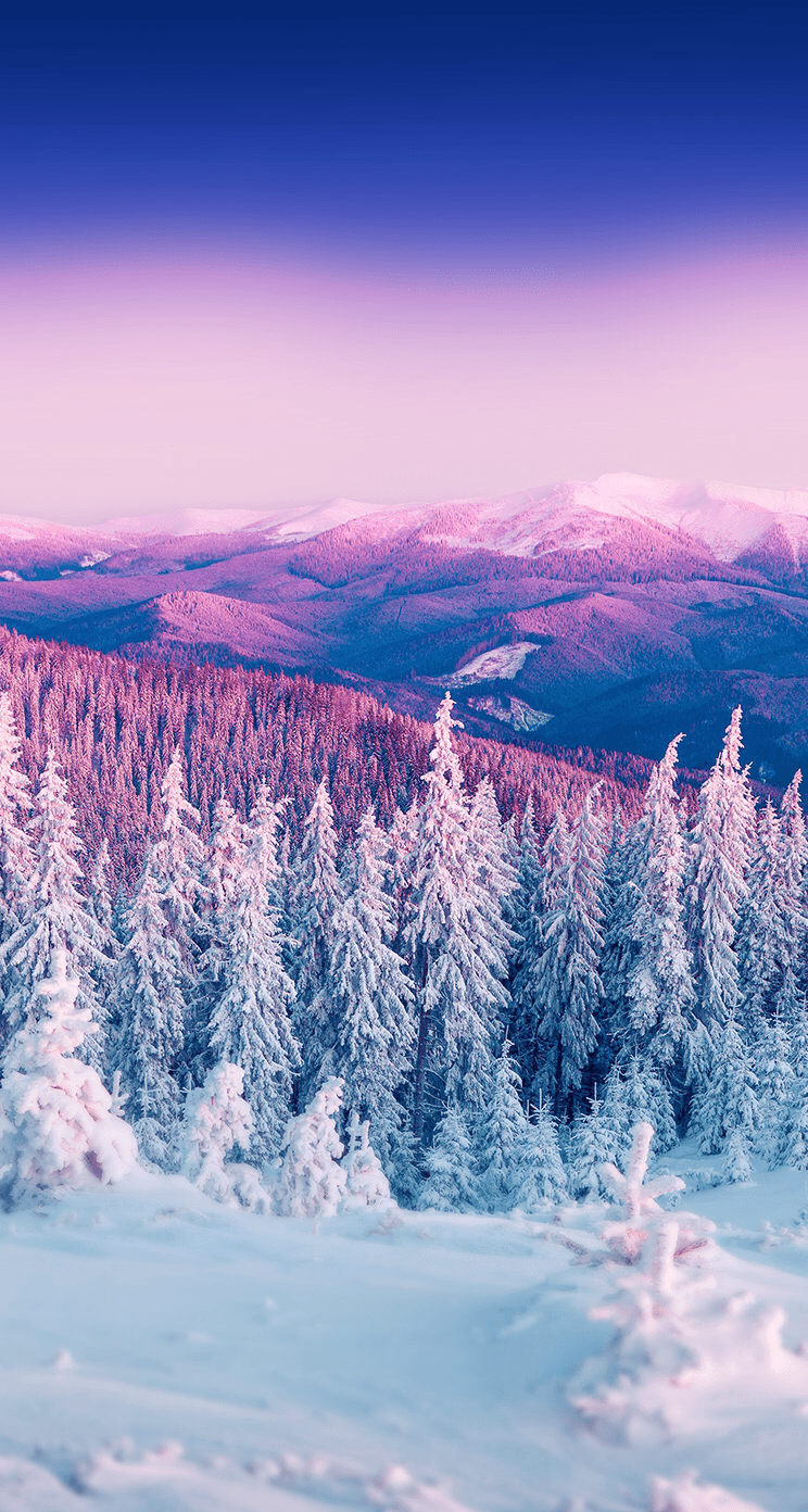 Paesaggio montano innevato viola, 744x1392 Verticale, Telefono