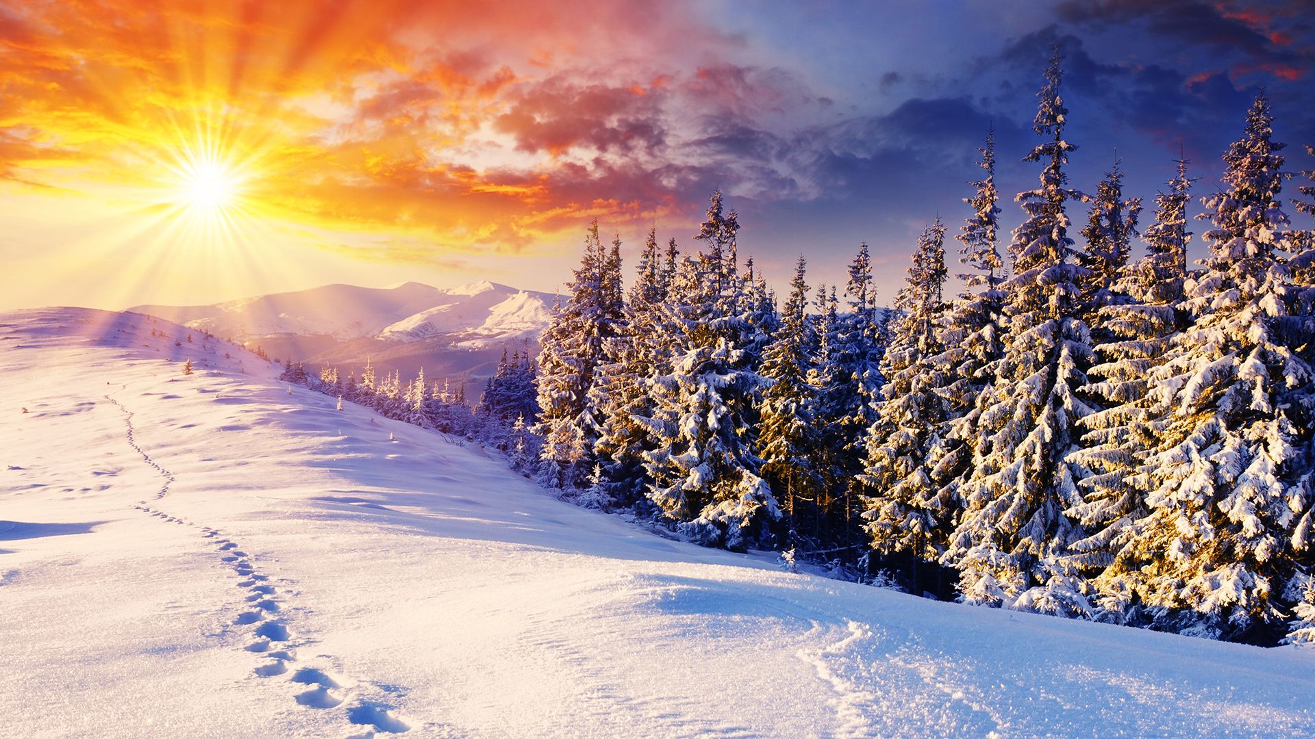 Paesaggio invernale innevato con alba, 1920x1080 1080p, Laptop