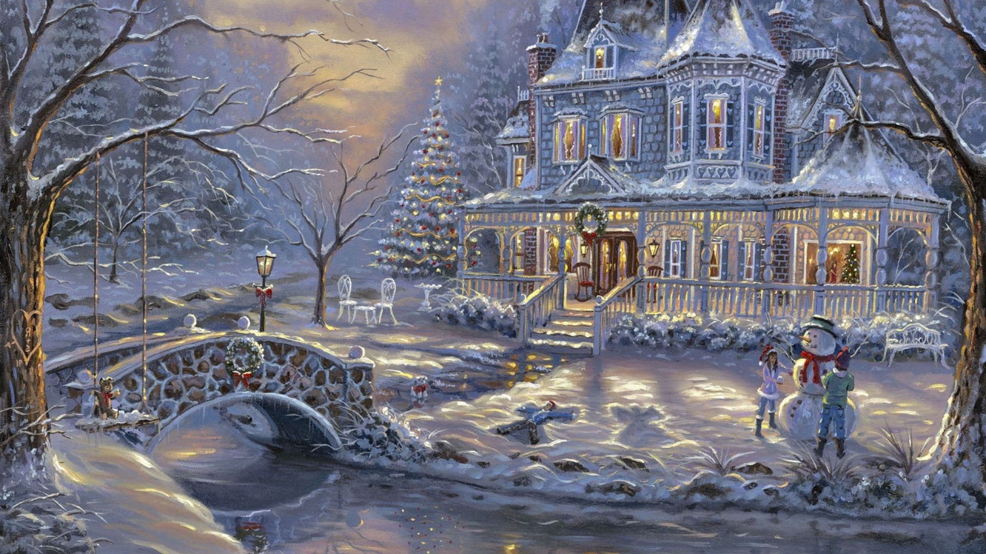 Casa vittoriana natalizia innevata, 1920x1080 1080p, Laptop