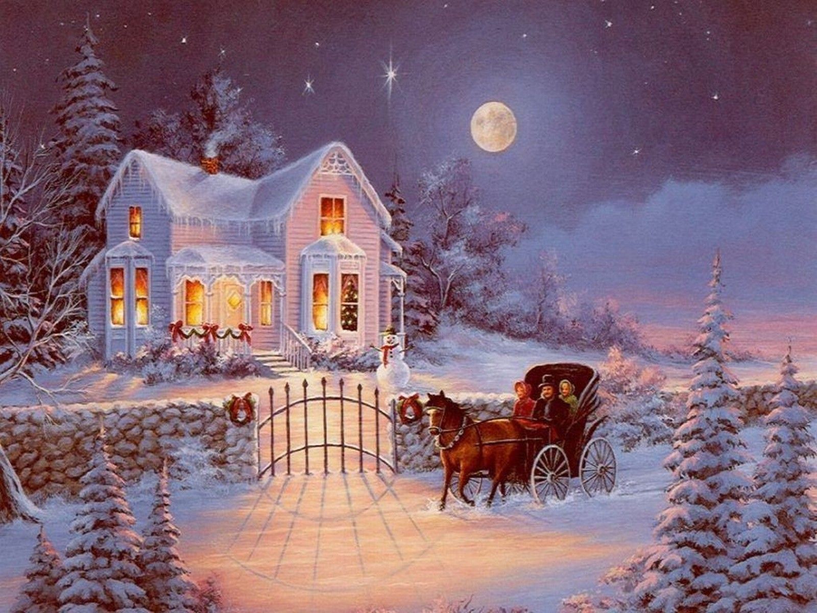 Casa vittoriana notte invernale carrozza, 1600x1200 HD Ready, Desktop