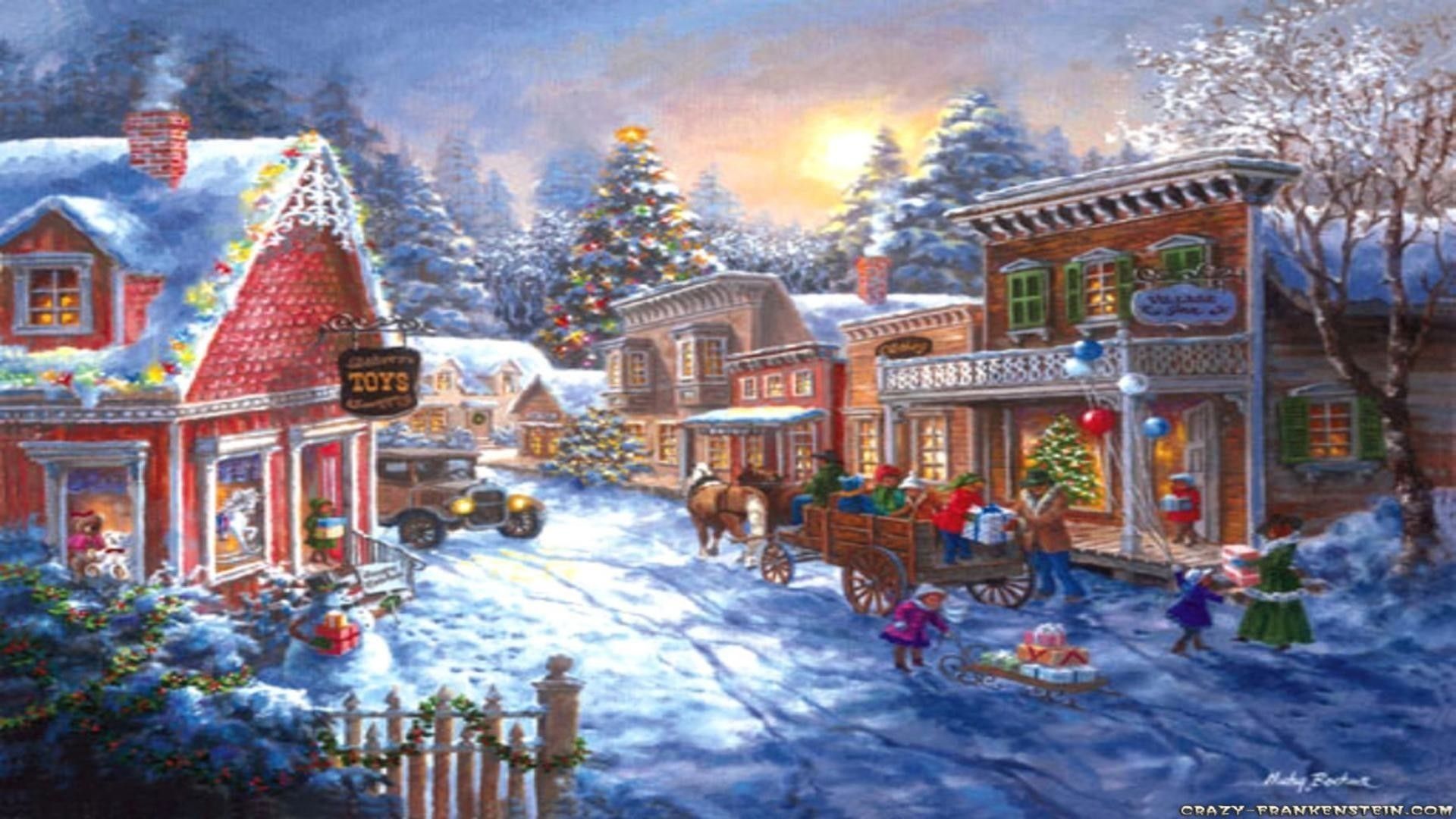 Villaggio natalizio innevato vittoriano, 1920x1080 Full HD, Laptop
