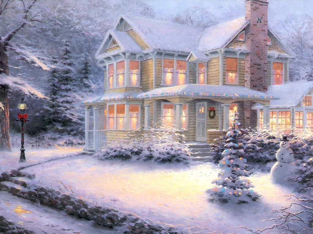 Casa vittoriana natalizia innevata, 1024x768 HD, PC
