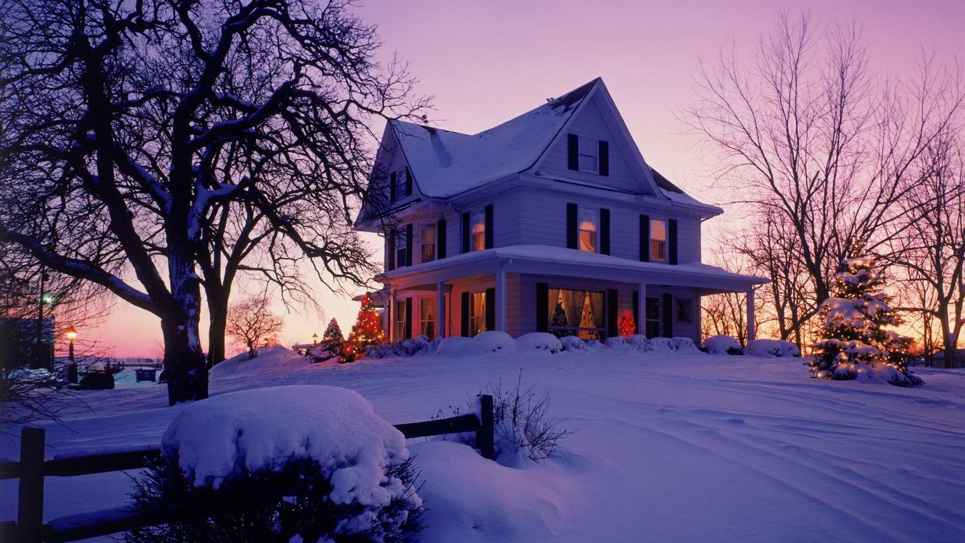 Casa vittoriana innevata al tramonto, 1920x1080 1080p, Desktop