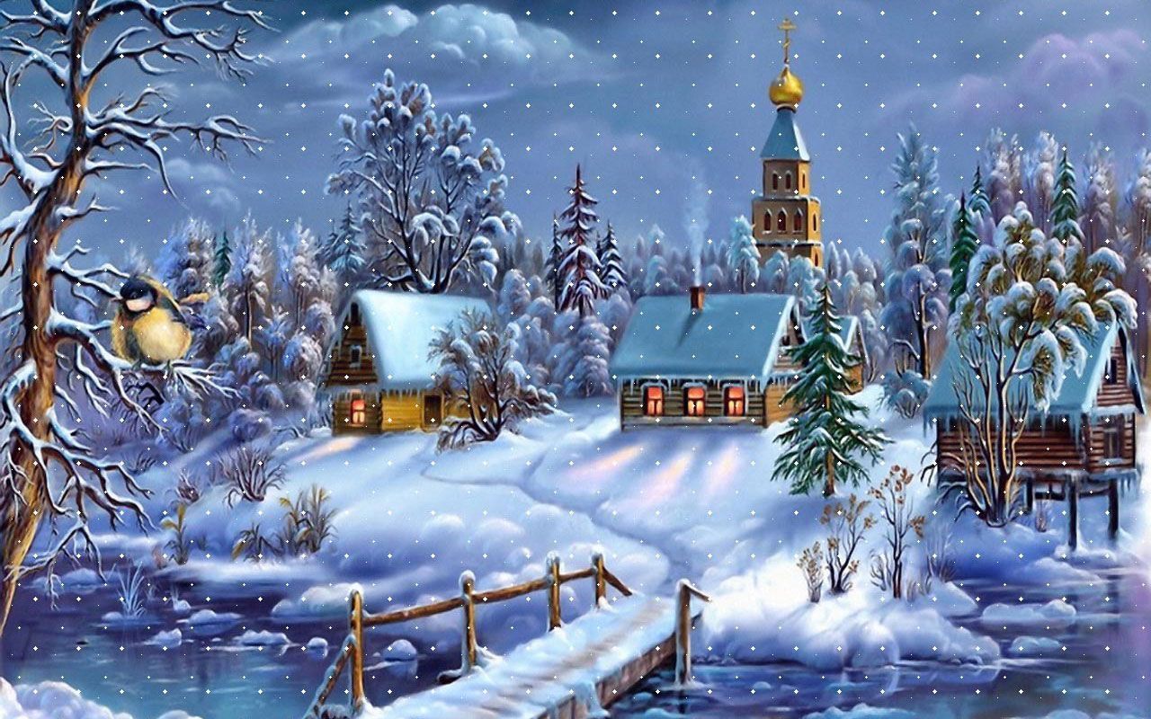 Villaggio invernale con chiesa innevata, 1280x800 720p, MacBook Air