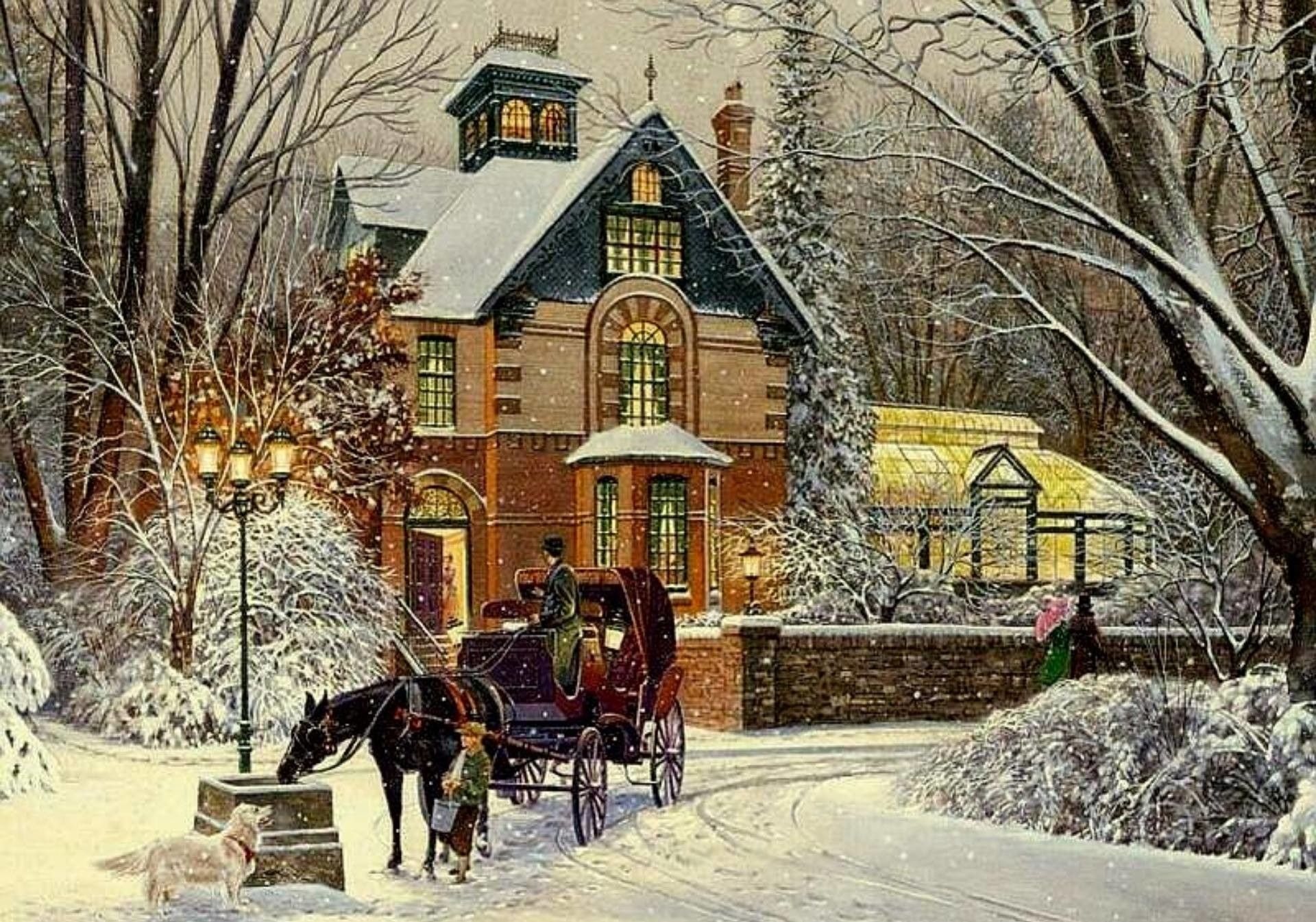 Casa vittoriana con carrozza neve, 1920x1345 WUXGA, Desktop