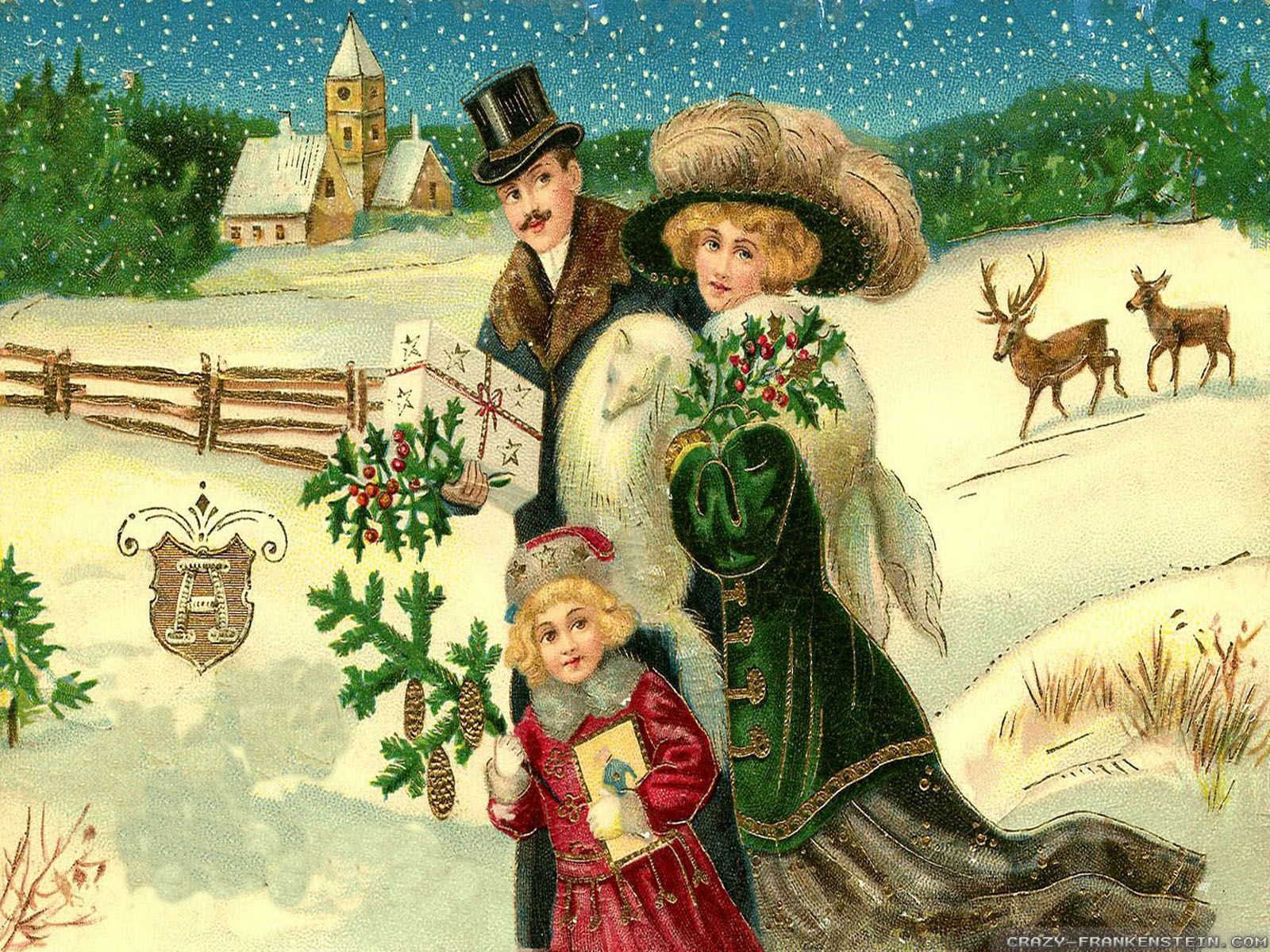 Famiglia vittoriana natalizia nella neve, 1600x1200 HD, Desktop