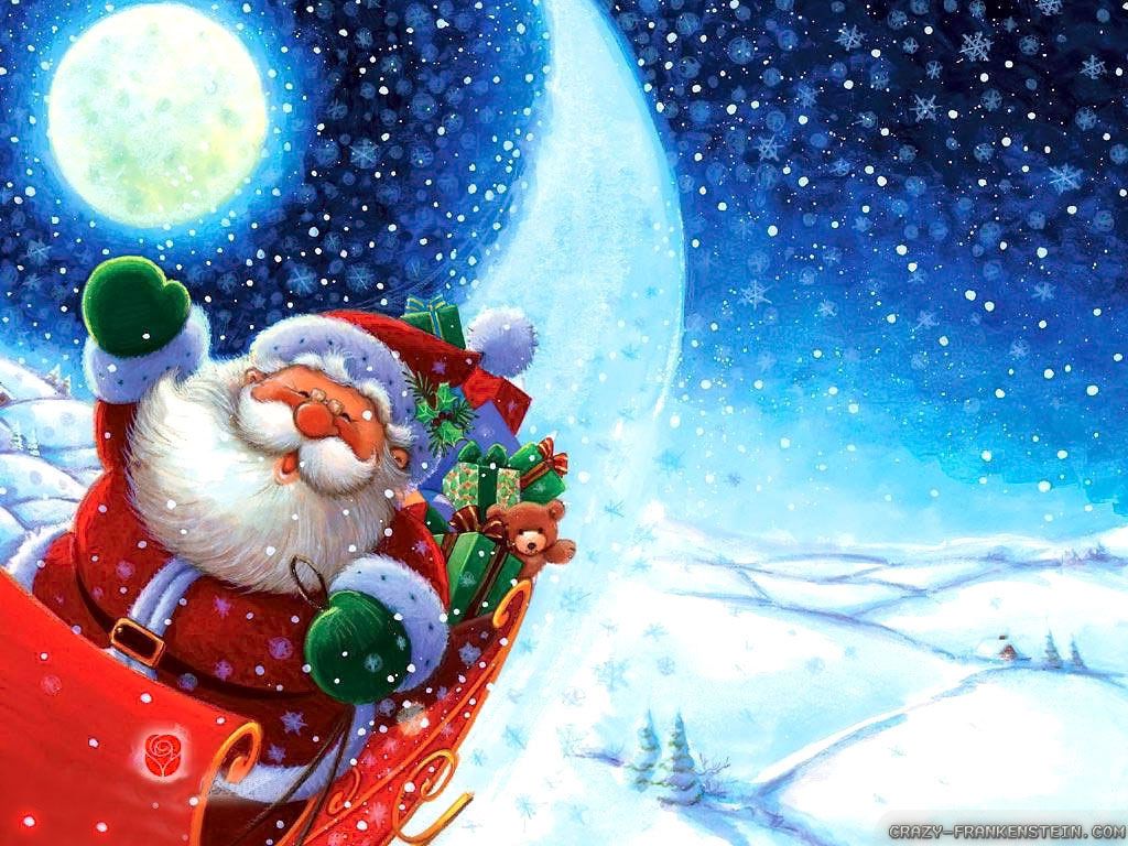 Babbo Natale su slitta notturna, 1024x768 HD, Laptop