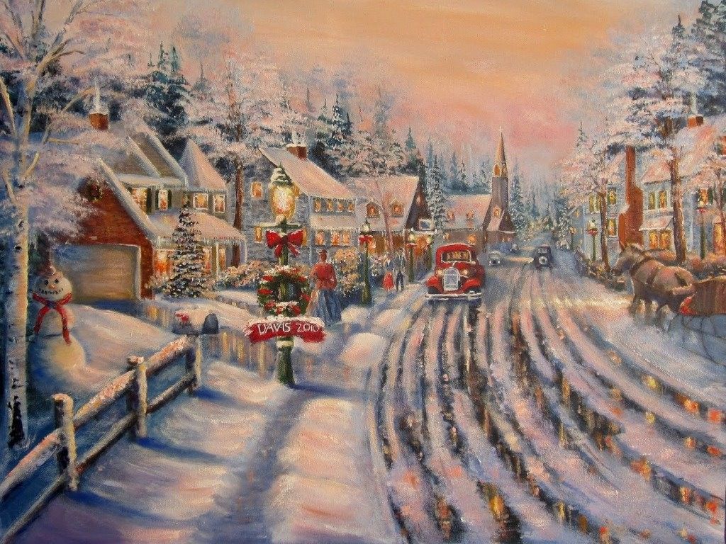 Villaggio natalizio innevato dipinto, 1024x768 HD, Desktop