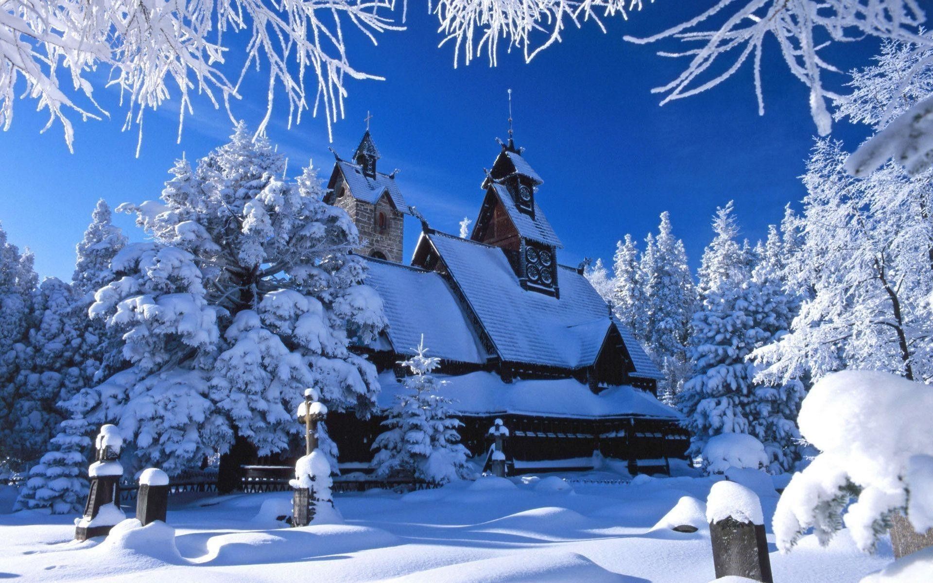 Chiesa di legno innevata, 1920x1200 Full HD+, Desktop