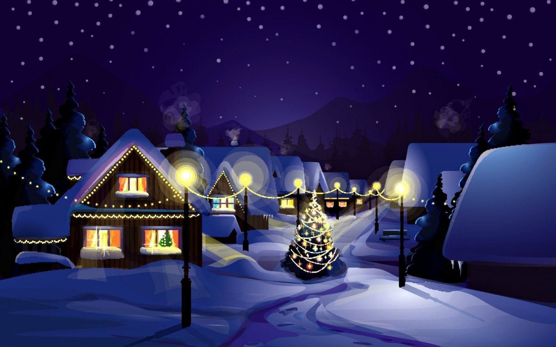 Villaggio natalizio innevato notturno, 1920x1200 Full HD+ WUXGA, Desktop