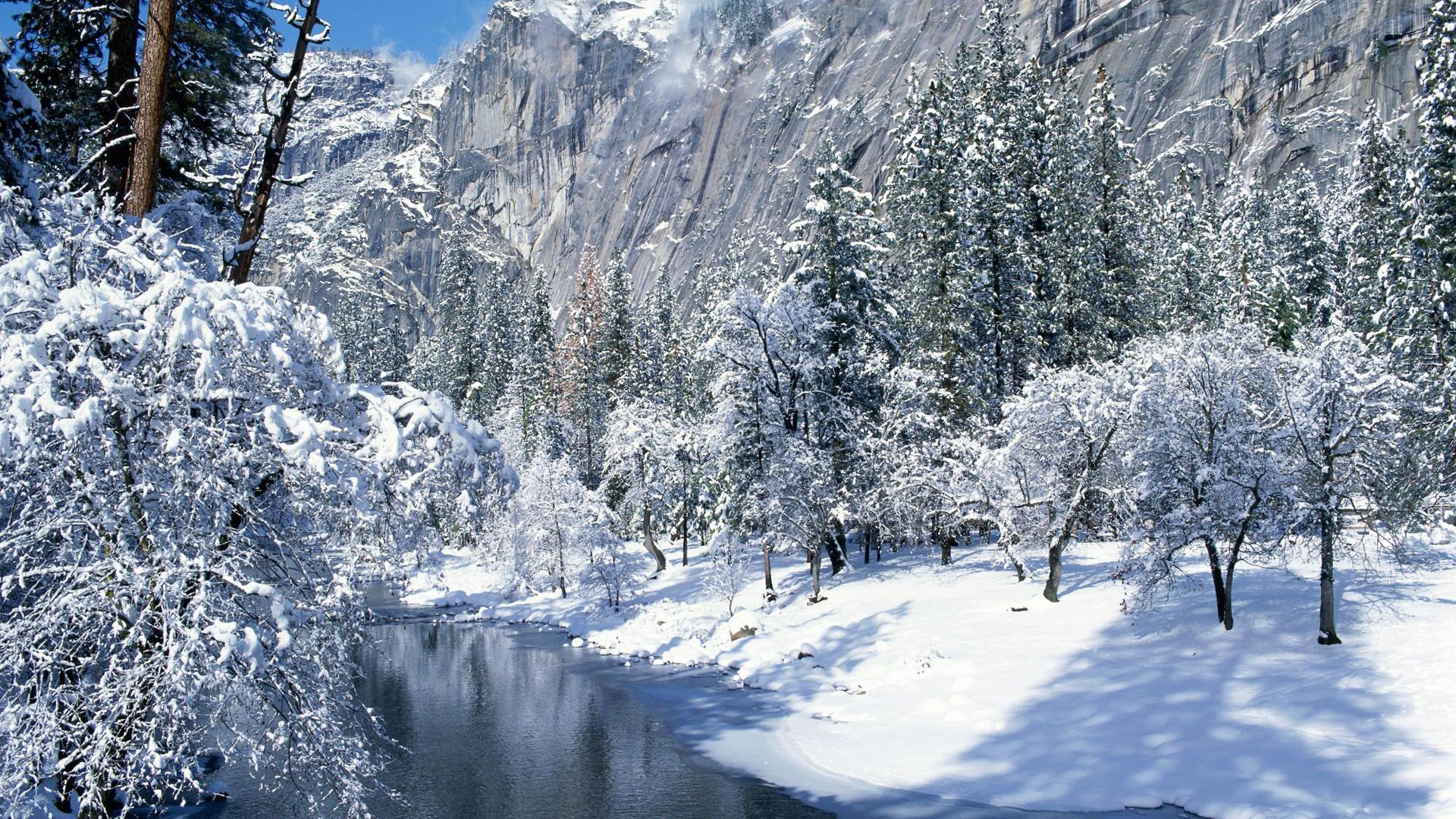 Valle innevata con fiume, 1920x1080 Full HD, Monitor Gaming