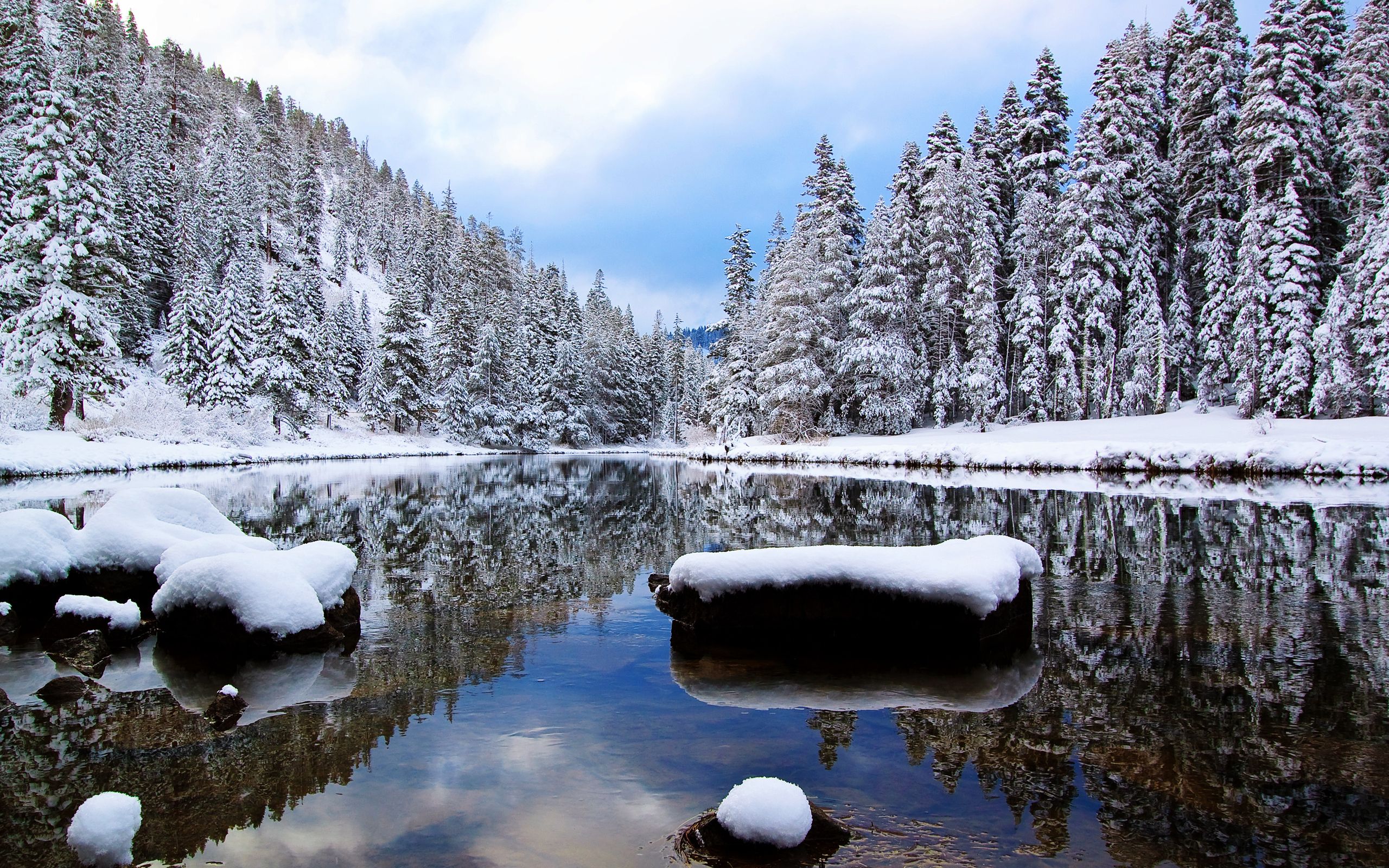 Fiume invernale innevato, 2560x1600 2K+, Monitor Gaming