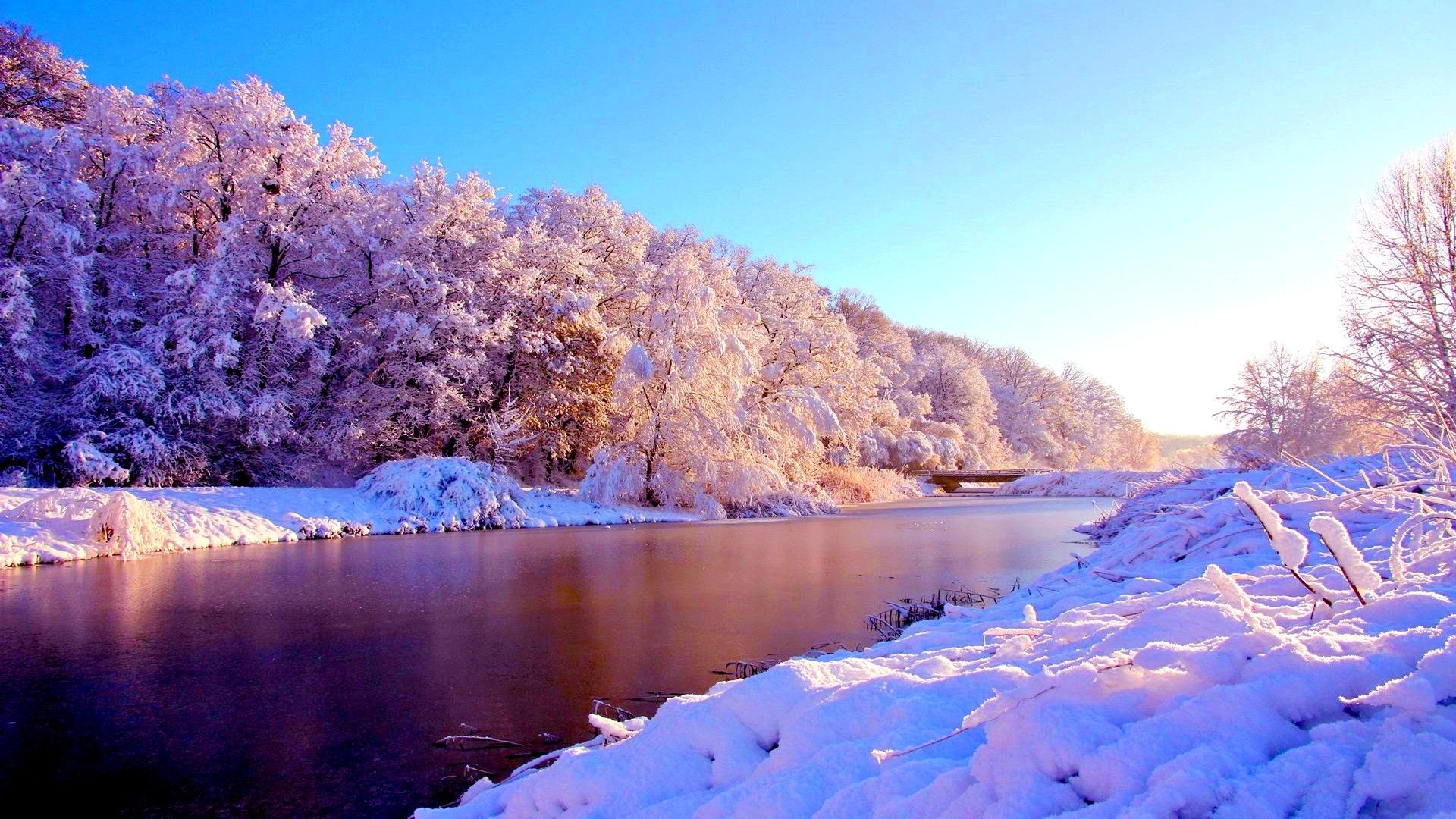Fiume invernale innevato, 1920x1080 1080p, Desktop