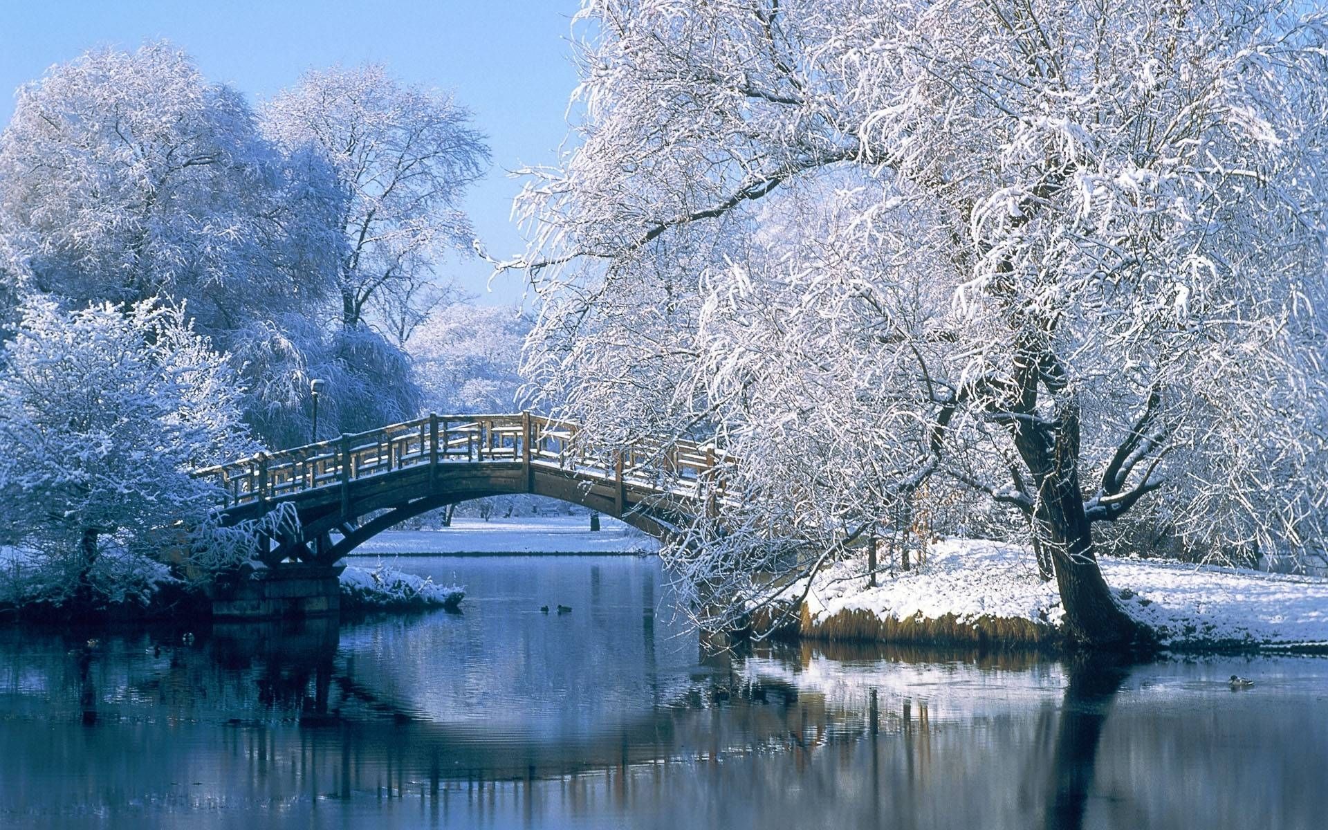 Ponte innevato su fiume, 1920x1200 Full HD+, PC Desktop