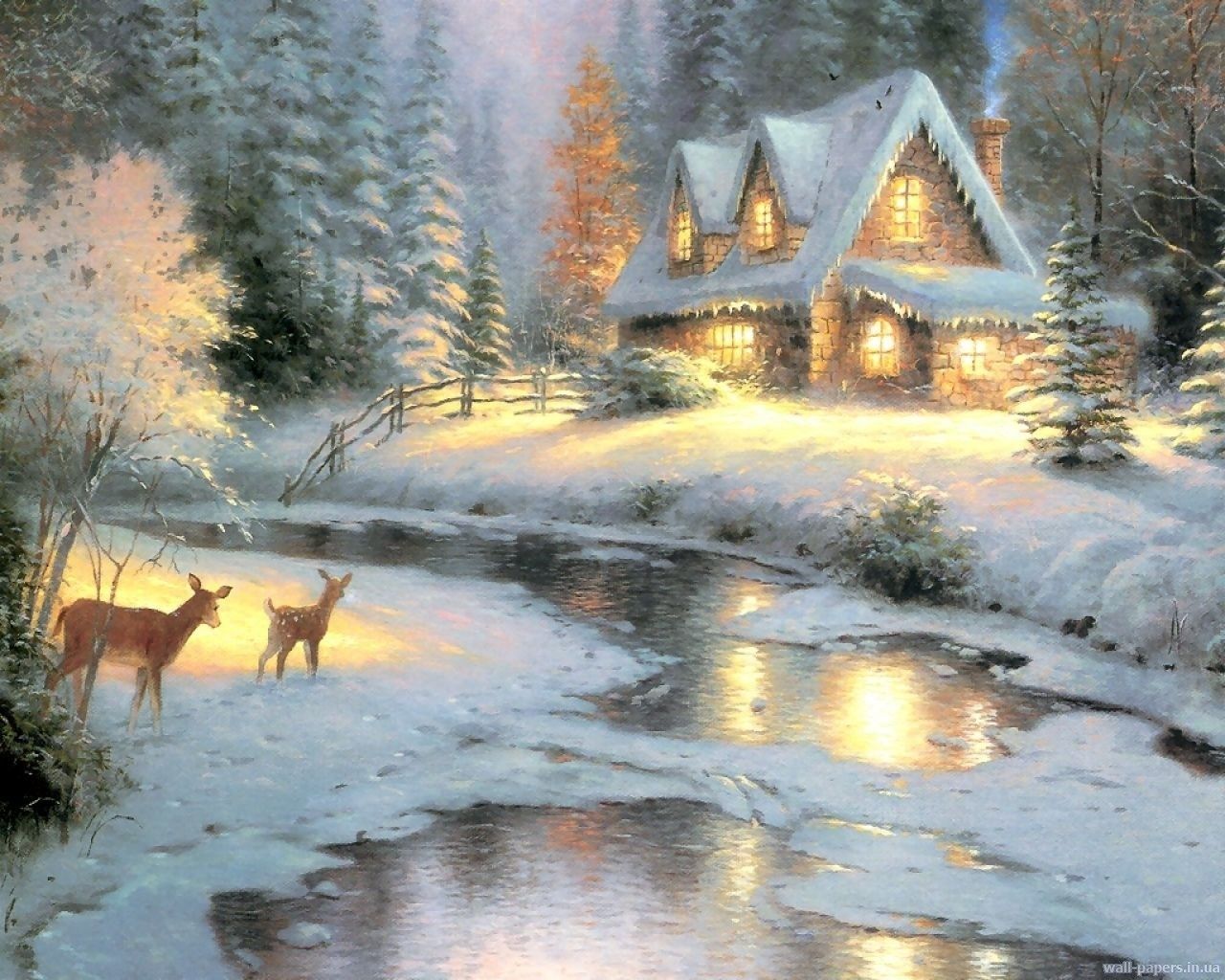 Natalizi di Thomas Kinkade, 1280x1024 HD, Desktop