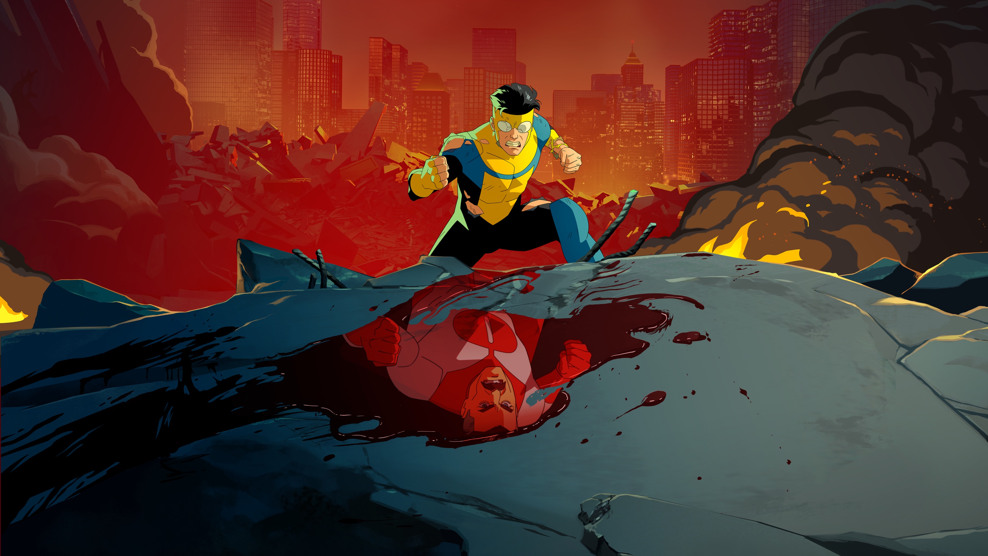 Invincible personaggio città distrutta, 3358x1889 2K+, Desktop