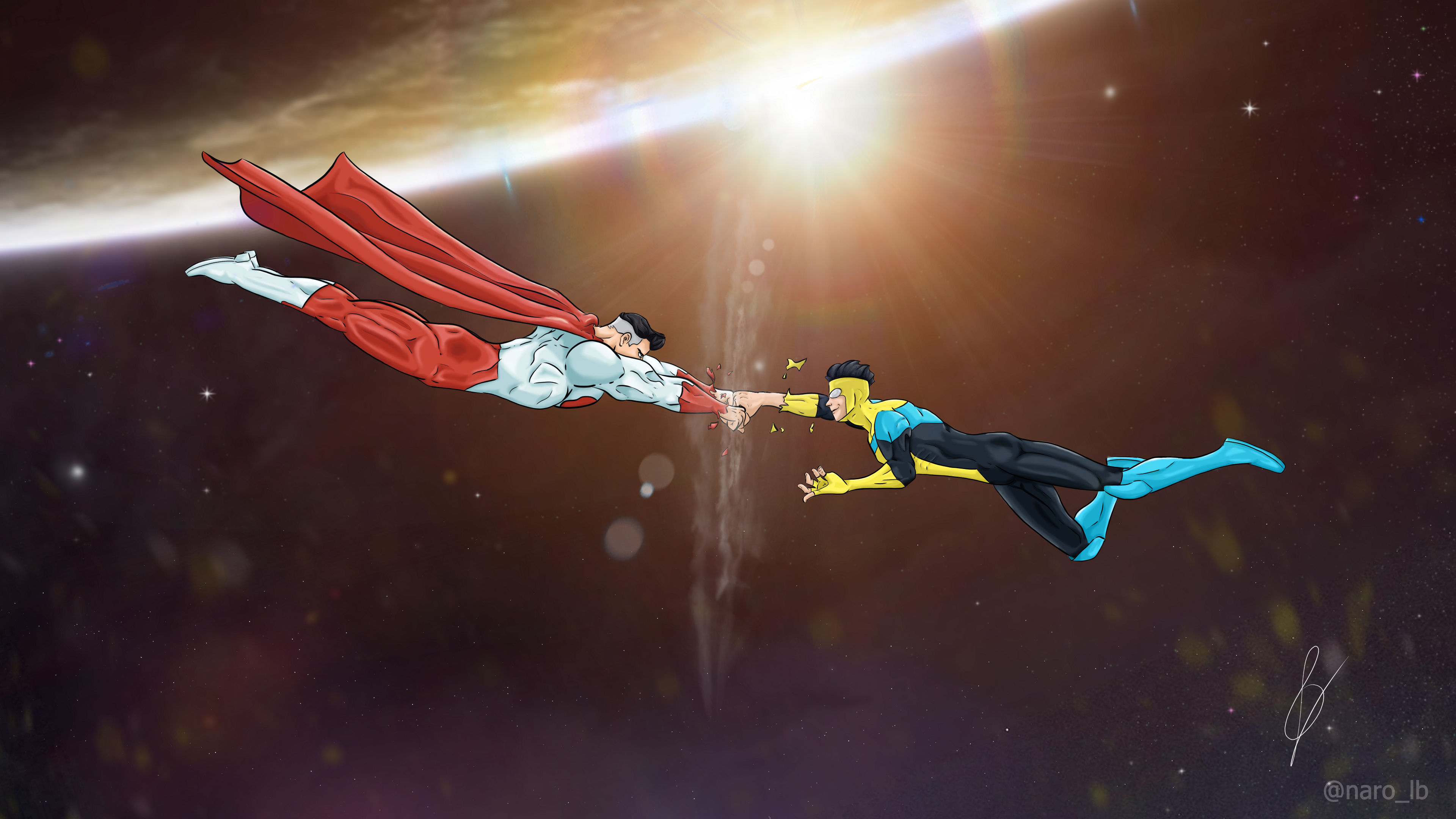 Invincible contro Omni-Man spazio, 3840x2160 UHD, PC 4K