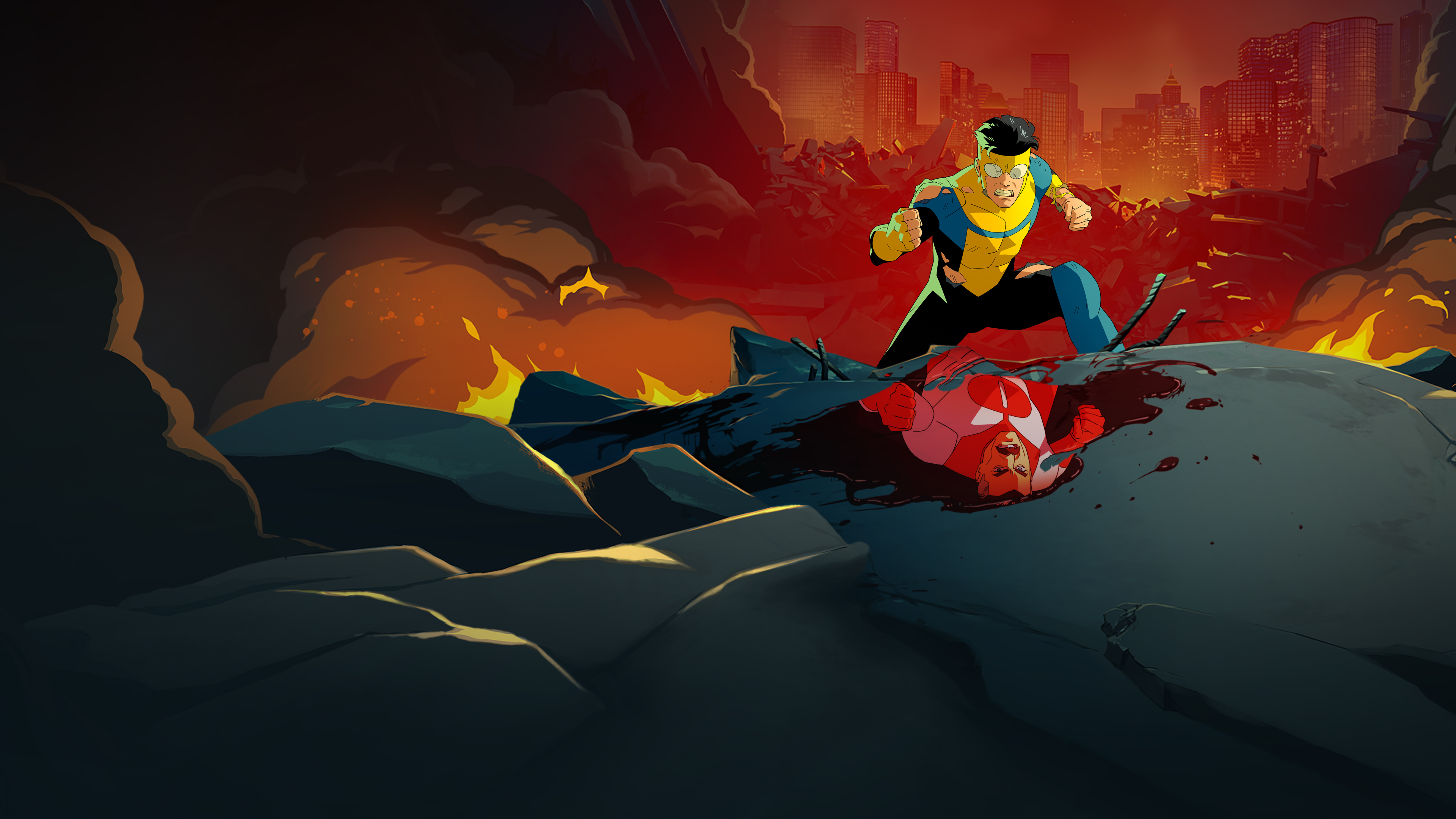 Invincible combattimento città distrutta, 3840x2160 UHD, Monitor 4K