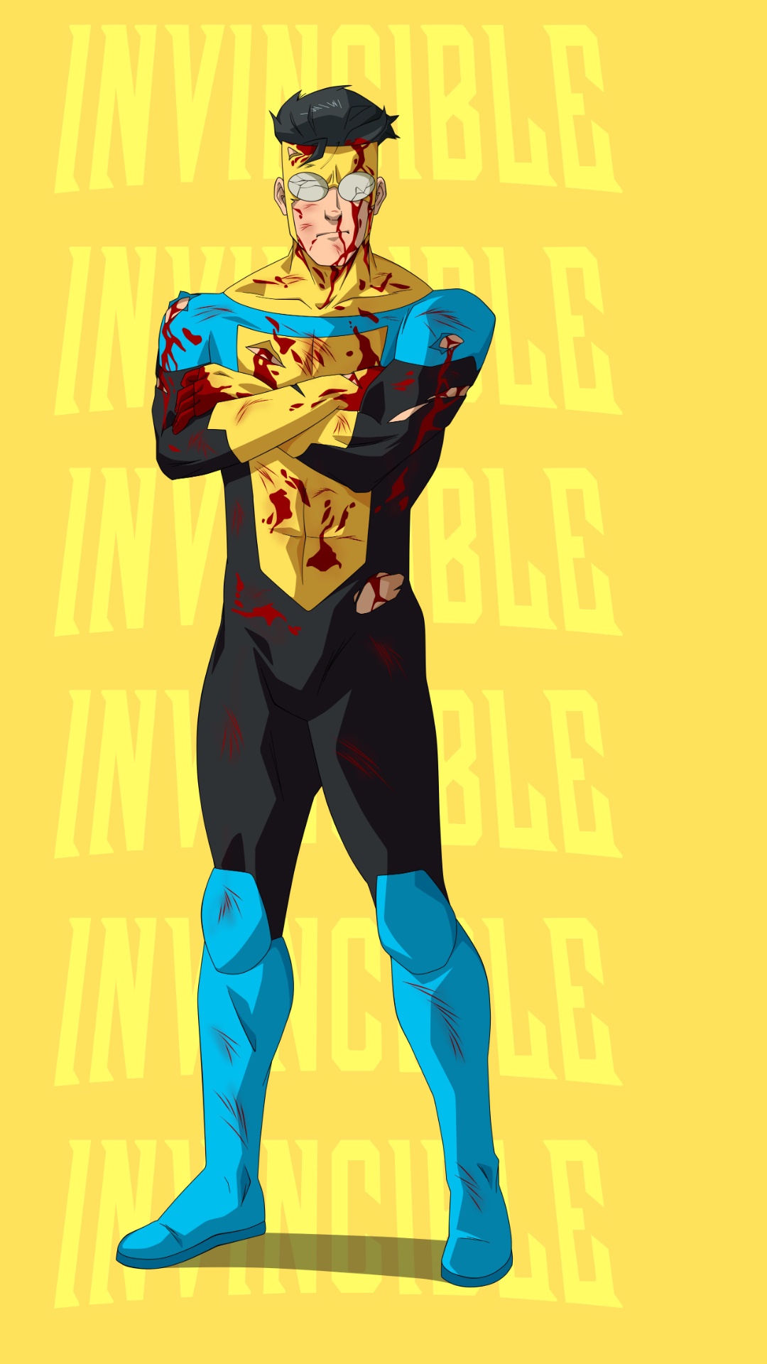 Invincible personaggio, sfondo giallo, 1080x1920 Verticale, Telefono