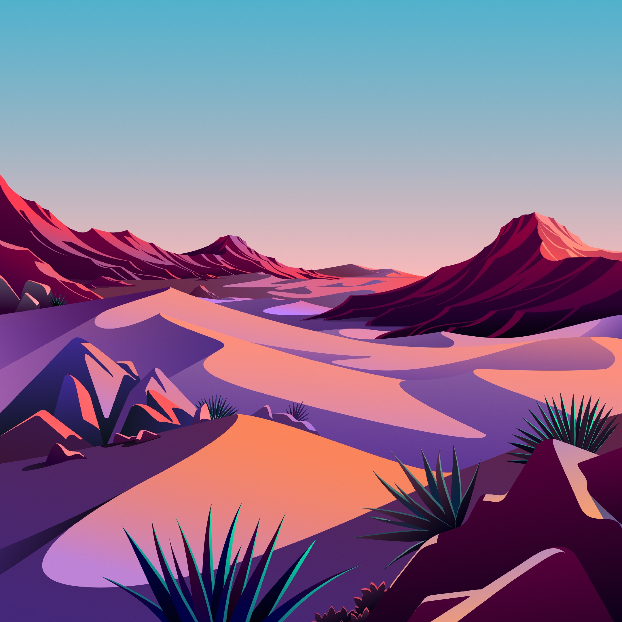 Deserto illustrato montagne viola, 2160x2160 2K, Desktop