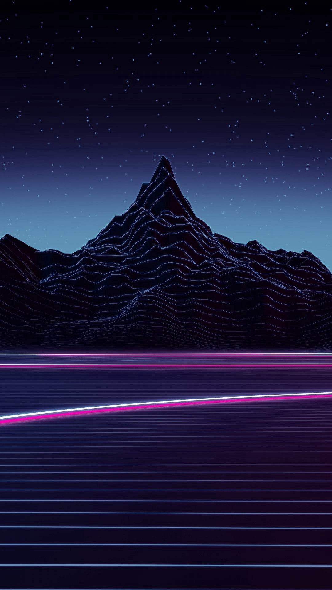Montagna con griglia neon retro, 1080x1920 Verticale, Mobile