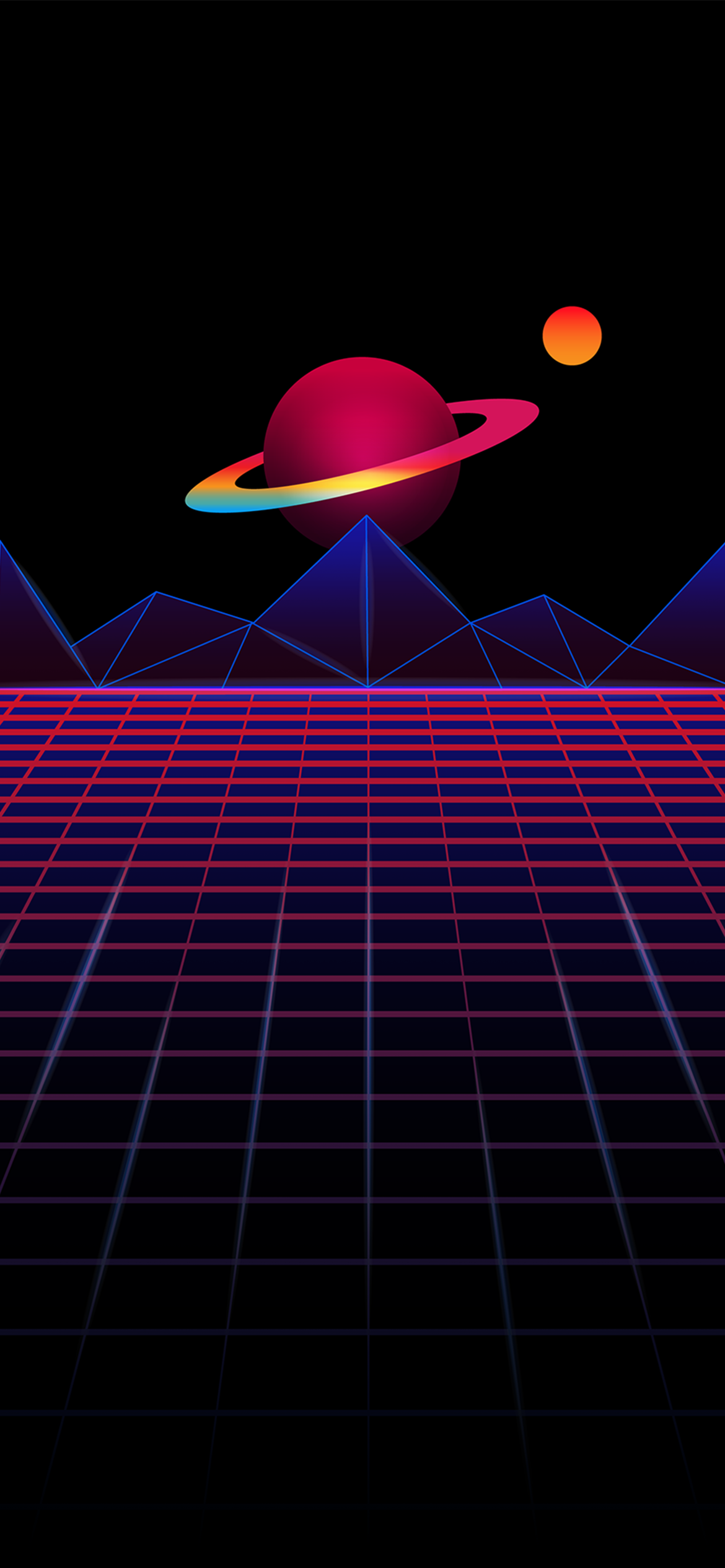 Pianeta retrowave griglia neon, 1170x2532 Verticale, Mobile