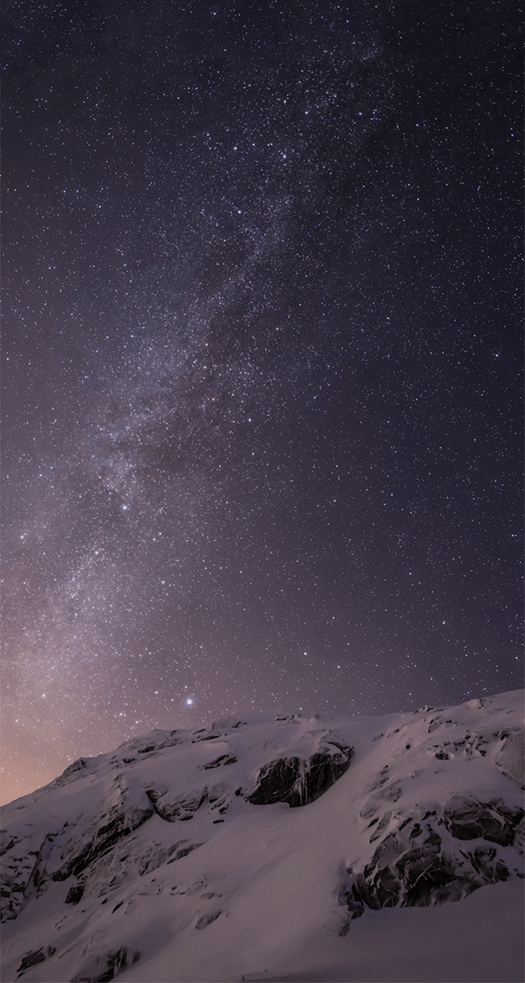 Cielo stellato montagna innevata, 744x1392 Full HD Verticale, iPhone