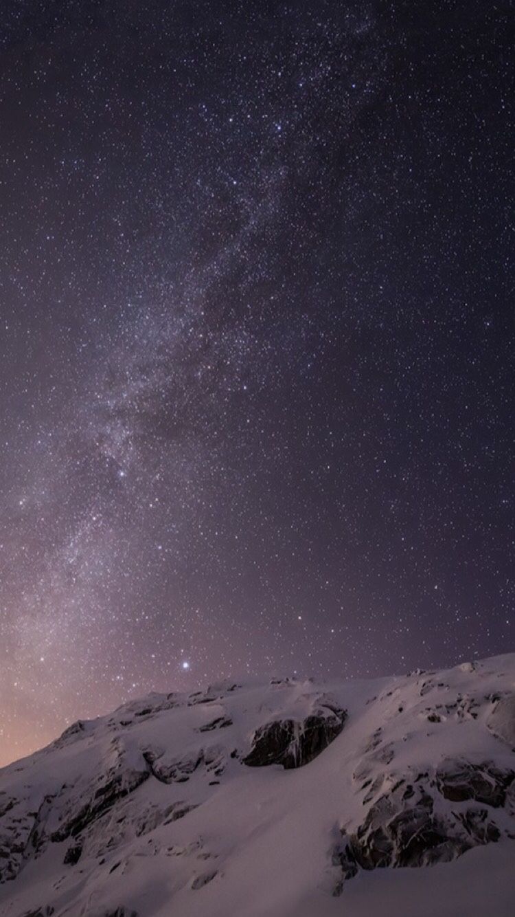 Cielo stellato montagna innevata, sfondi iPad, 750x1334 Verticale, iPad