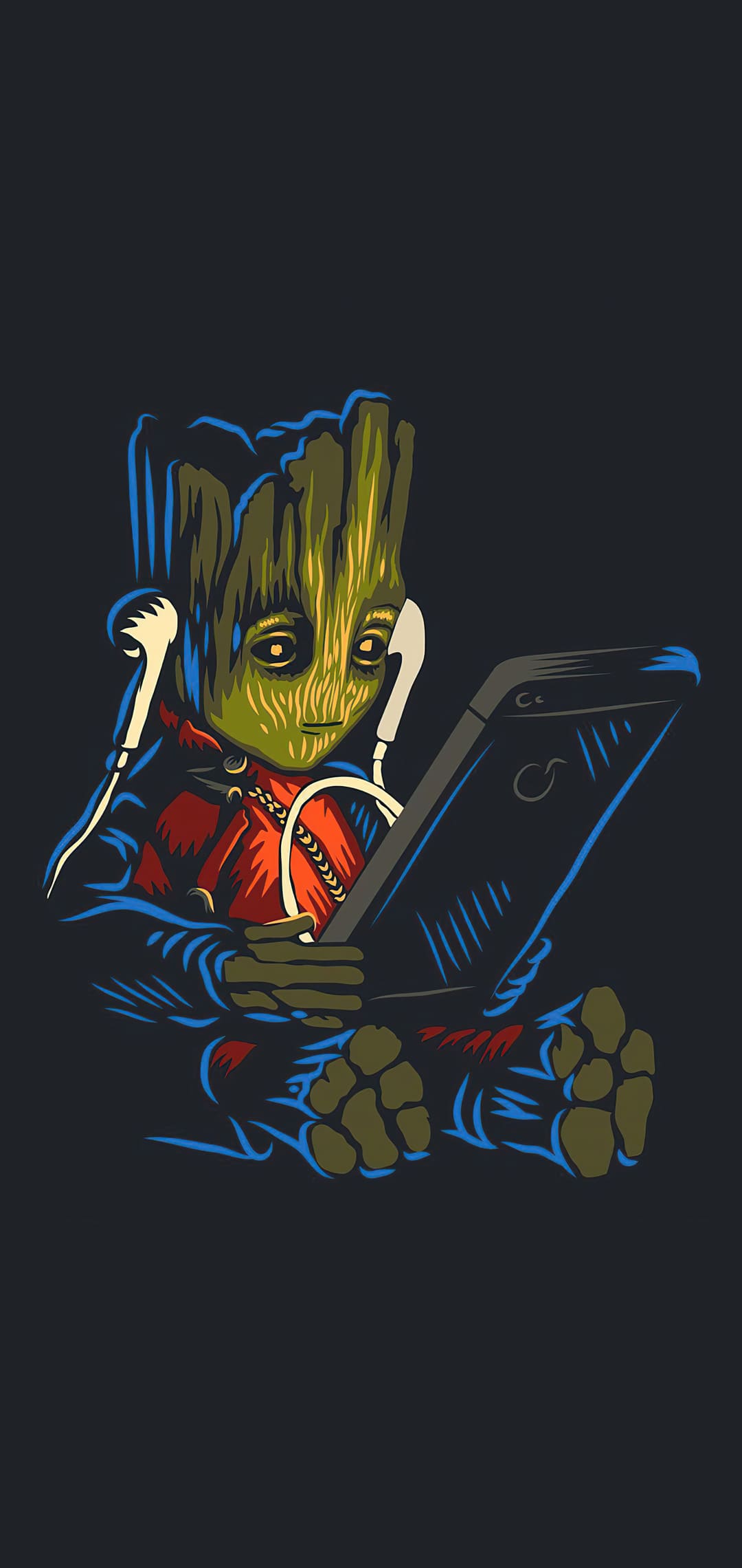Baby Groot con telefono, 1080x2280 Verticale, iPhone Plus