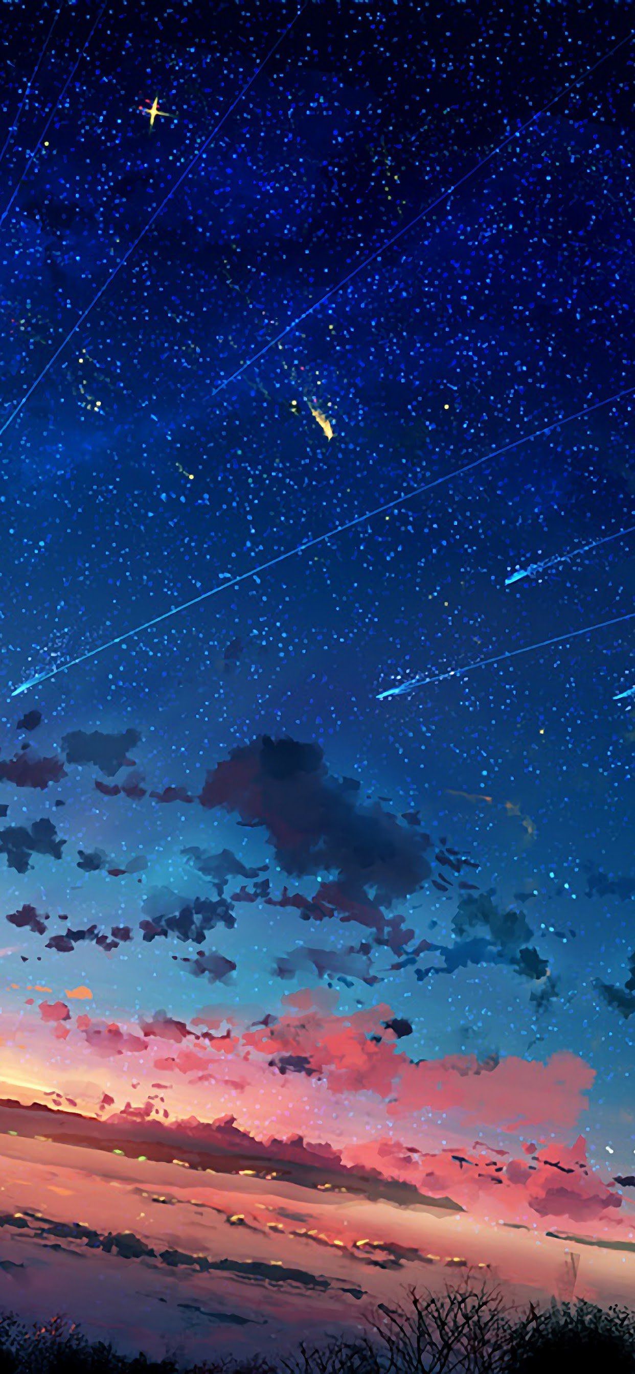 Cielo stellato con stelle cadenti, 1242x2688 Verticale, iPhone Pro