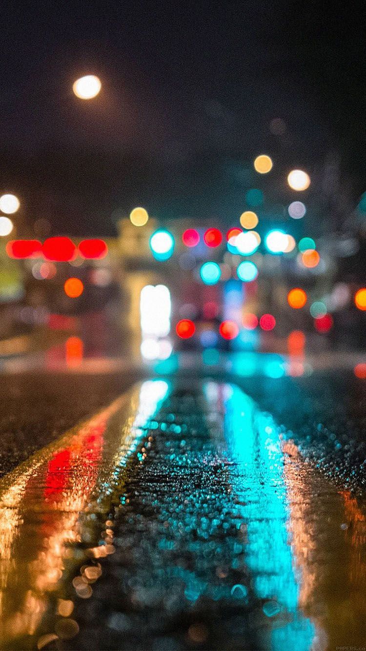 strada bagnata notte bokeh, sfondi iPhone, 750x1334 Full HD Verticale, iPhone Pro Max