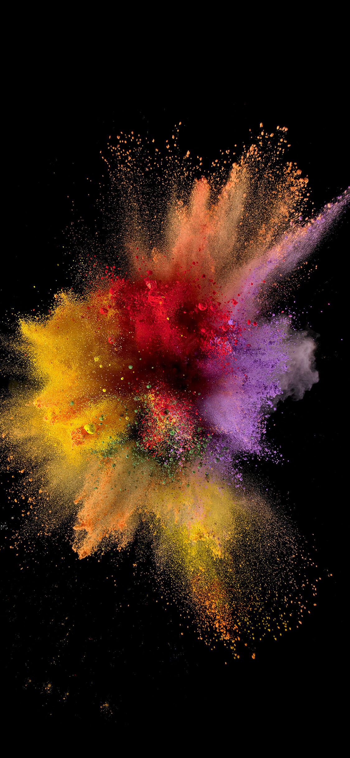 Esplosione polvere colorata sfondo nero, sfondi iPhone, 1125x2436 Verticale, iPhone Pro