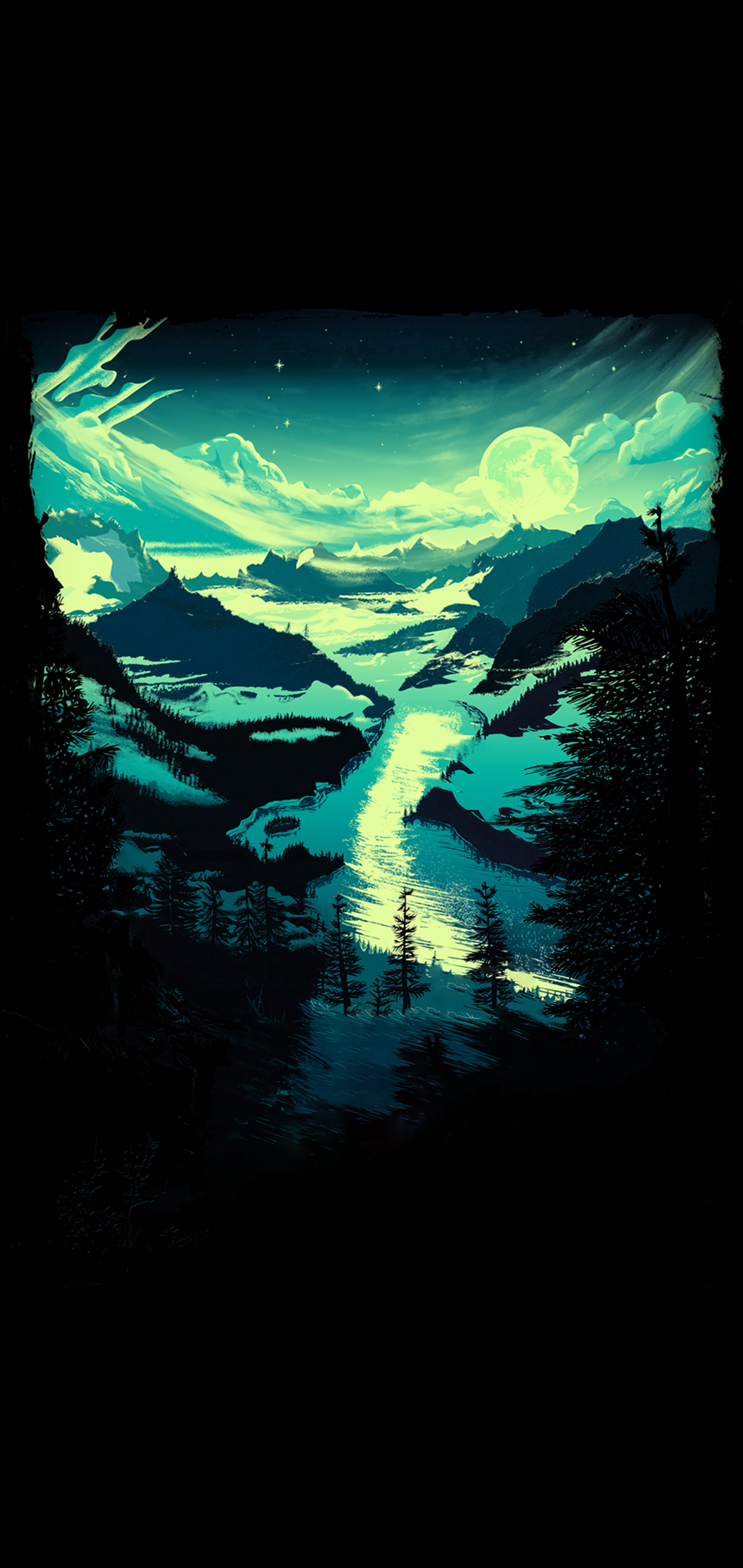Paesaggio montano notturno teal, 1440x3040 Full HD Verticale, iPhone Pro