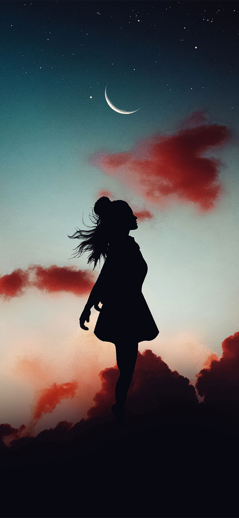 Silhouette donna cielo notturno, 828x1792 Full HD Verticale, iPhone Plus